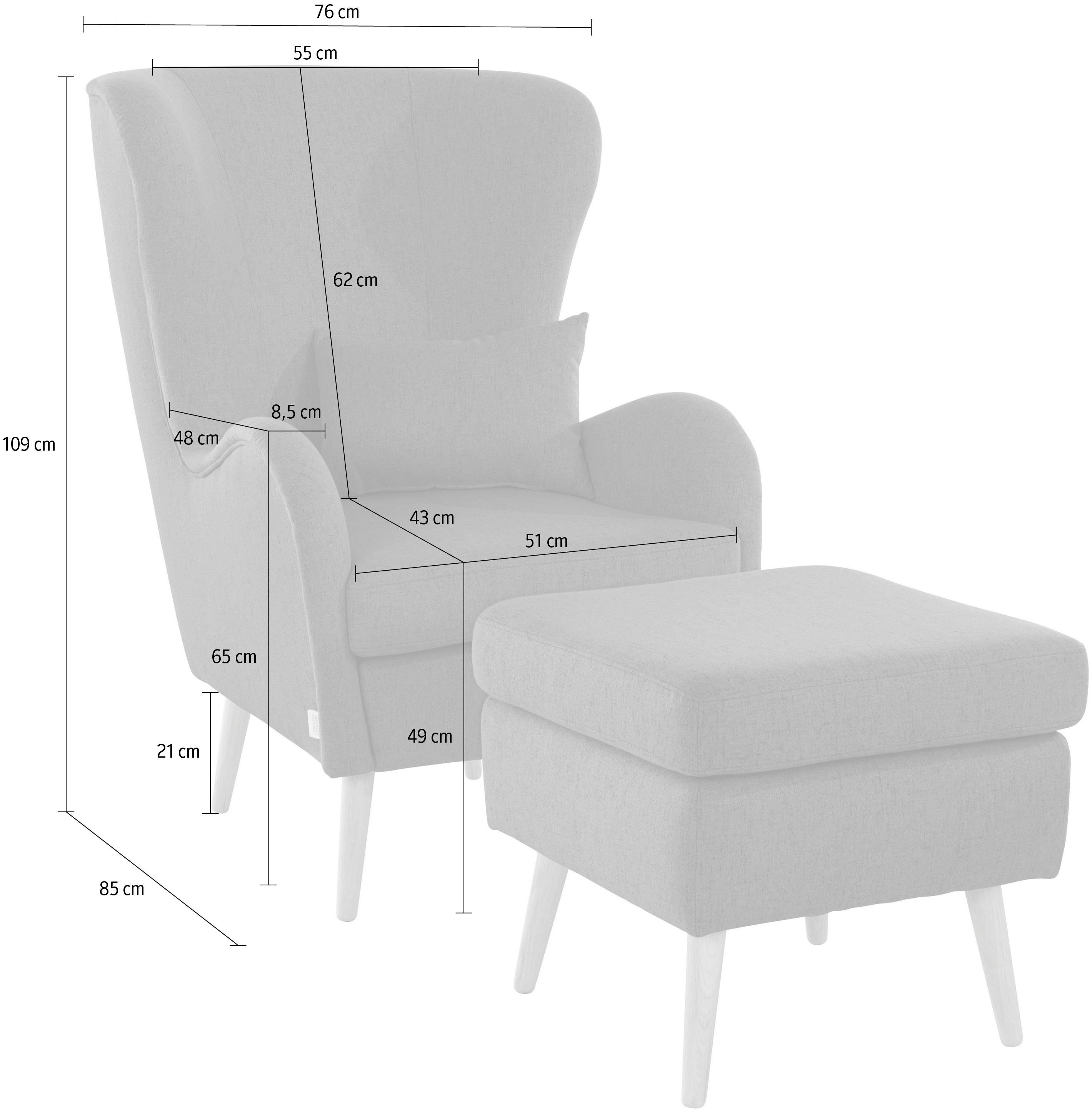 Home affaire Fauteuil Sallito, oorfauteuil, TV-stoel voor woonkamer, ook in velours cord