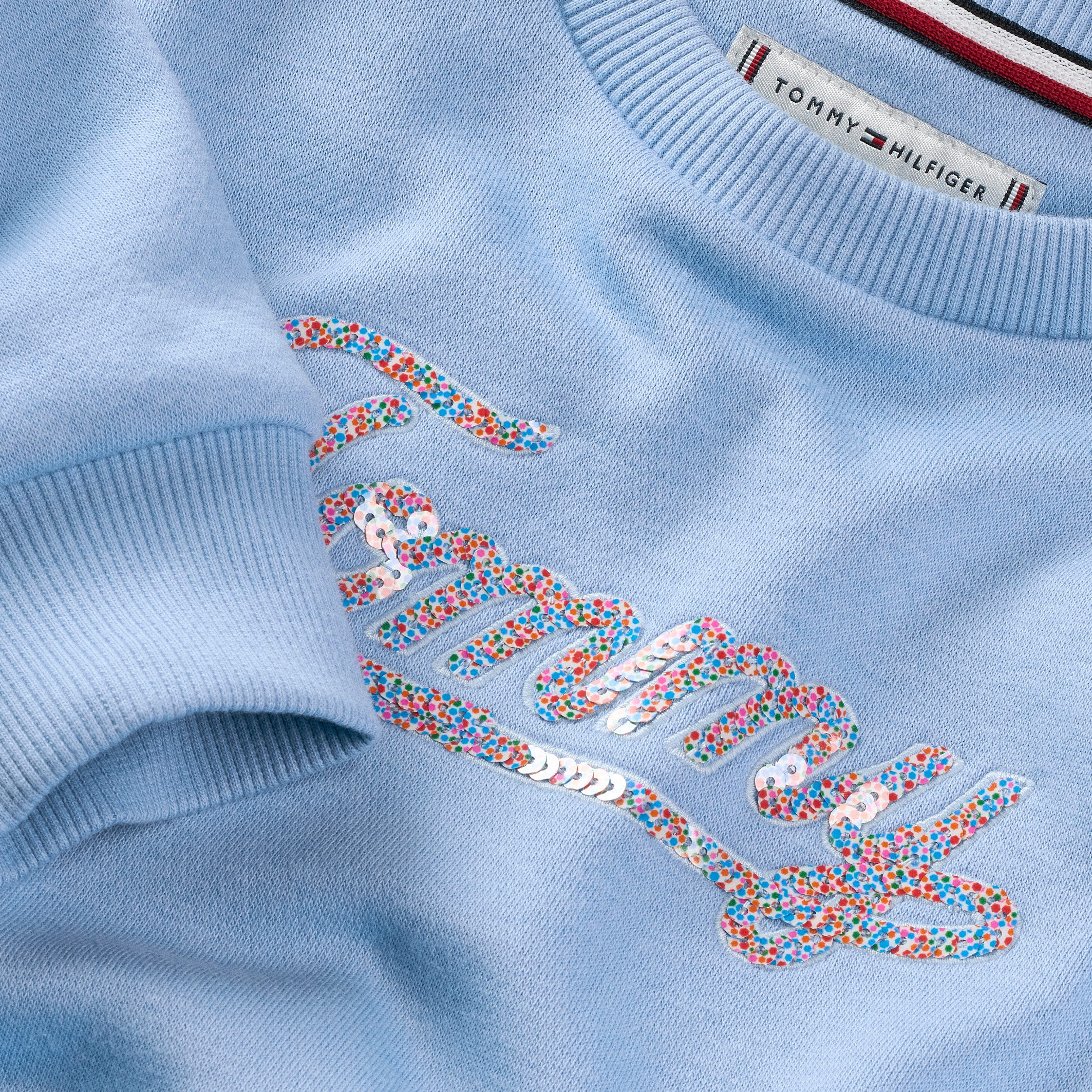 Tommy Hilfiger Sweatshirt TOMMY SCRIPT SEQUIN SWEATSHIRT voor kinderen tot 16 jaar, logo-opschrift met kleurrijke pailletten