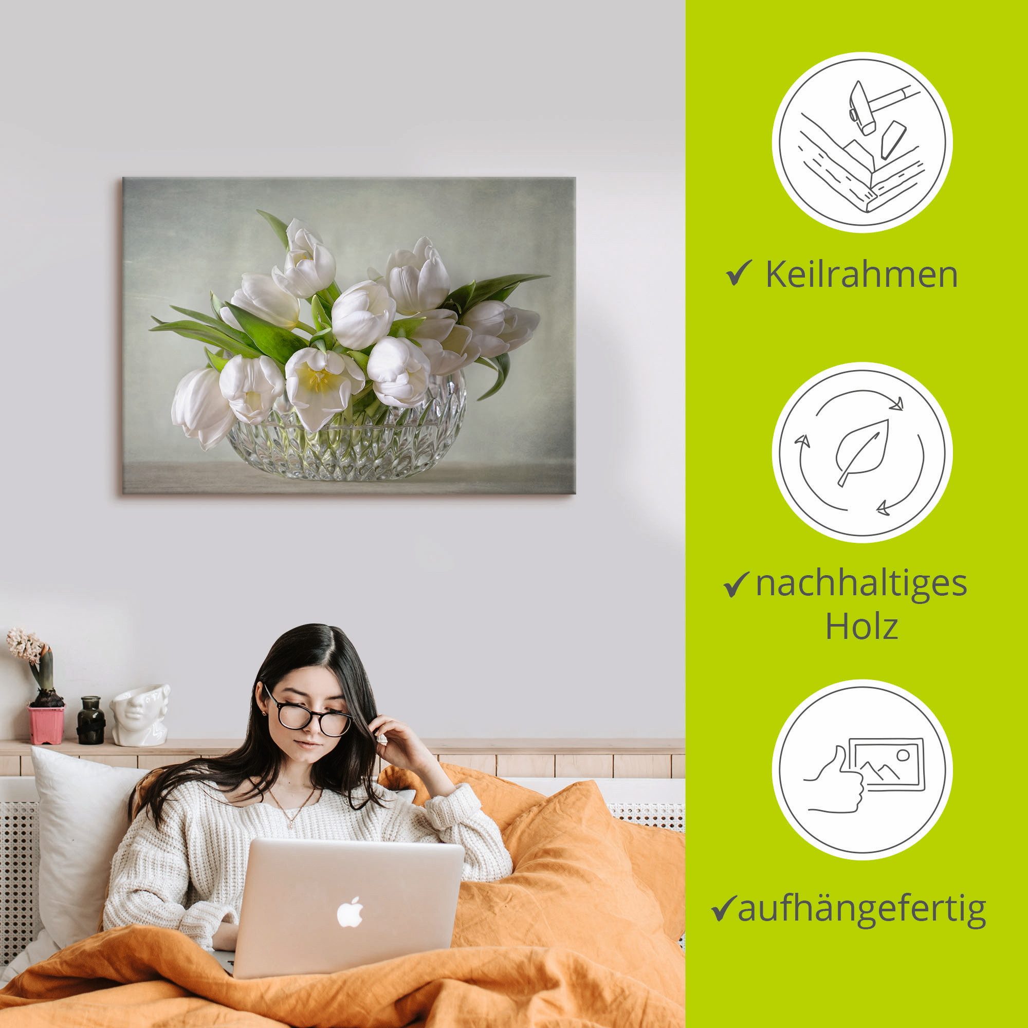 Artland Artprint Witte tulpen als artprint op linnen, poster, muursticker in verschillende maten