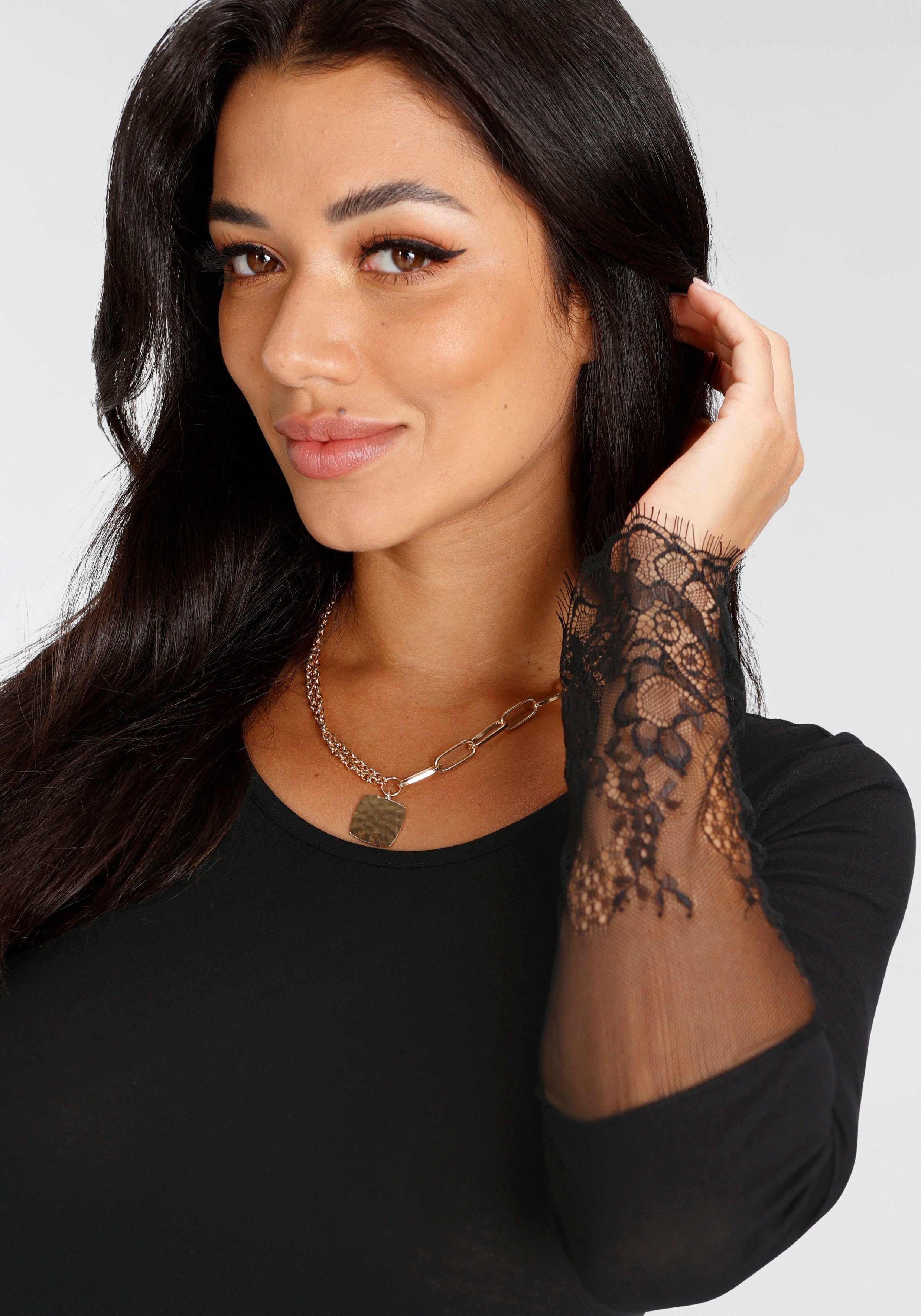 Melrose Shirt met lange mouwen getailleerde pasvorm, van jersey en kant