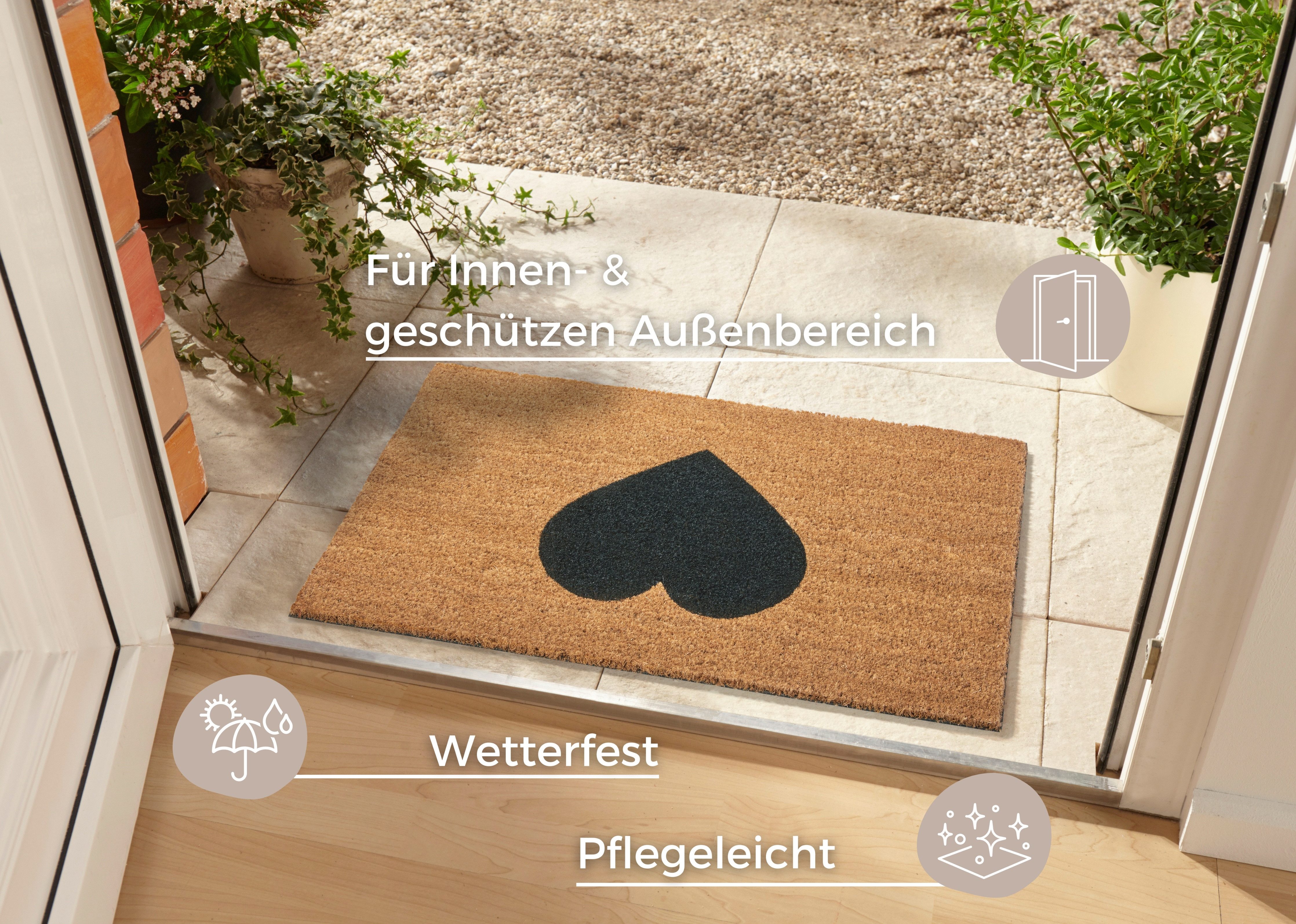 HANSE Home Mat Mix Mats Kokos Heart, deurmat Kokos, vuilopvangmat, outdoor, antislip, binnen, kokosmat, gang