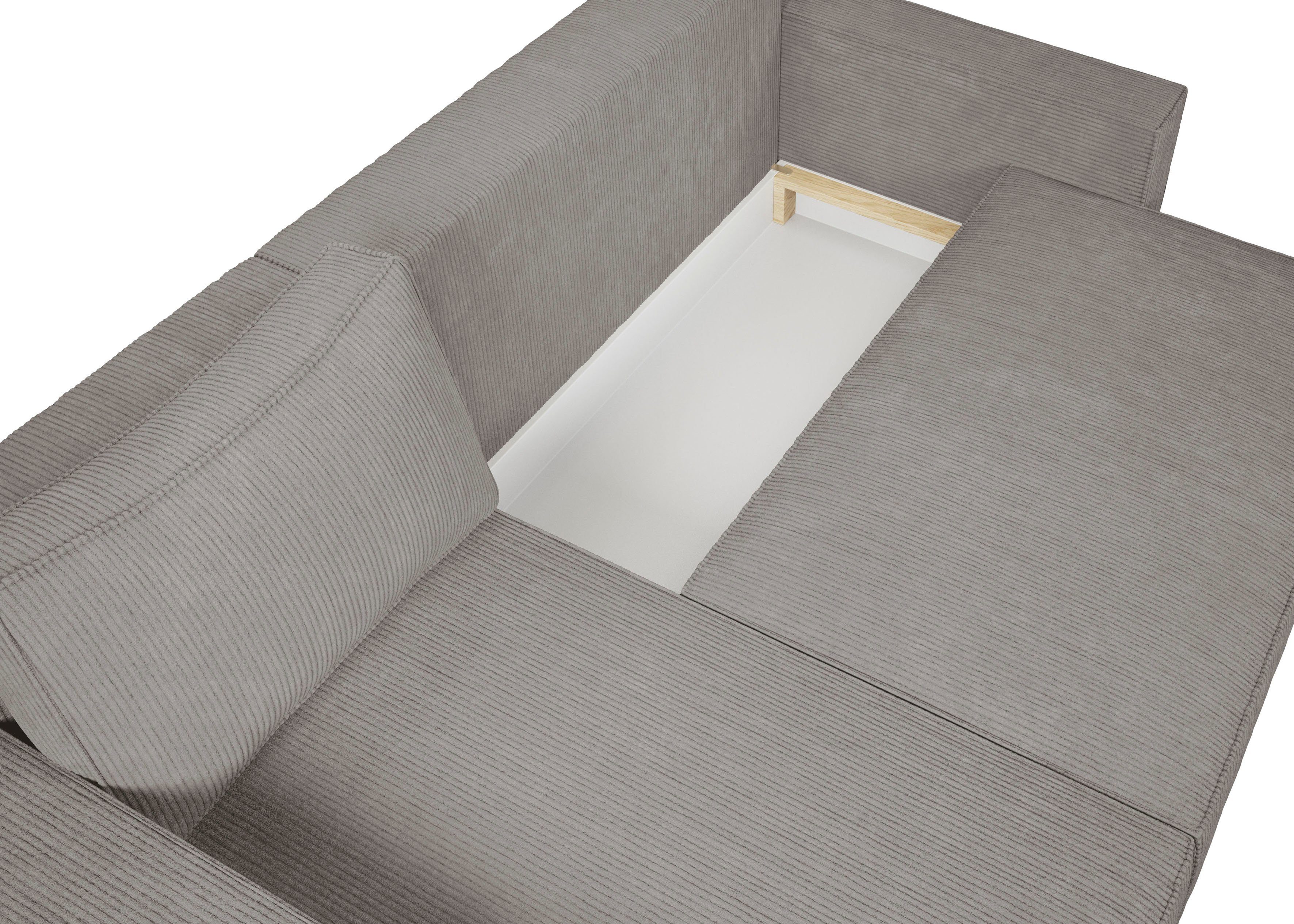 INOSIGN Hoekbank Winton ribfluwelen bank/slaapbank 253 cm Ribfluweel, omkeerbare recamiere, slaapfunctie (130/208 cm), bedbox