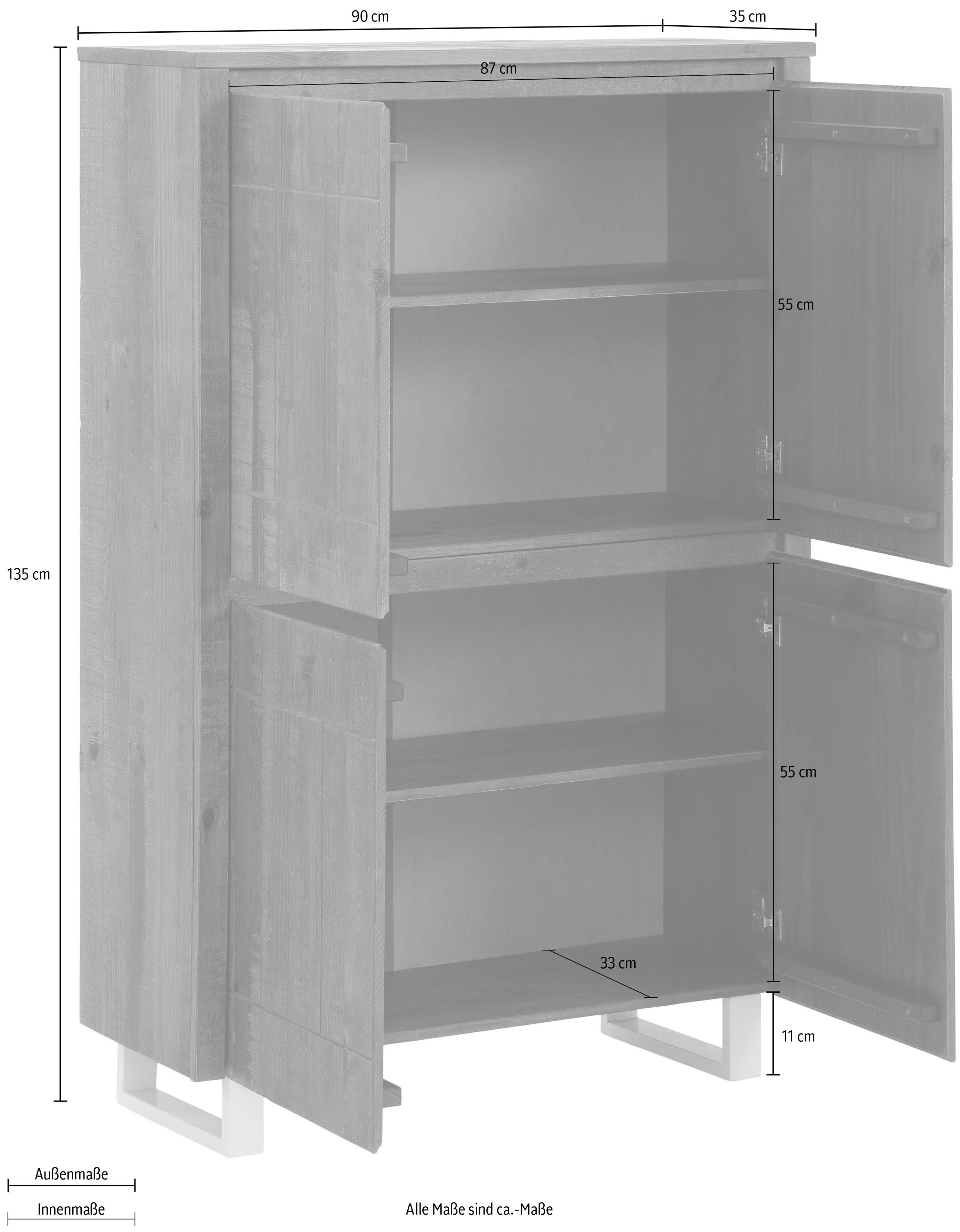 Home affaire Highboard Lagos Opbergkast van massief dennenhout, breedte 90 cm
