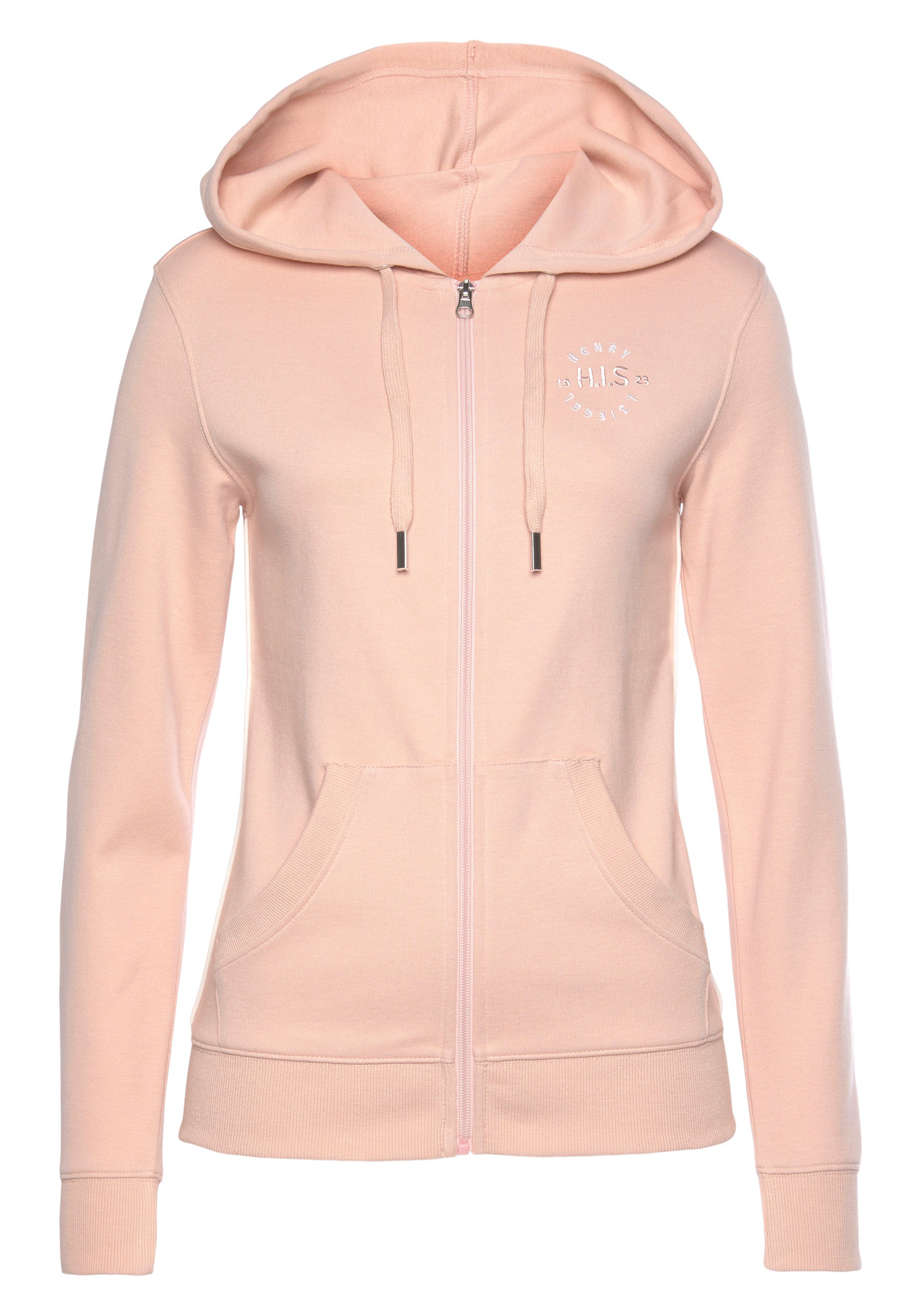 H.I.S Capuchonsweatvest met zijpiping en kleine merkborduurwerk, loungepak