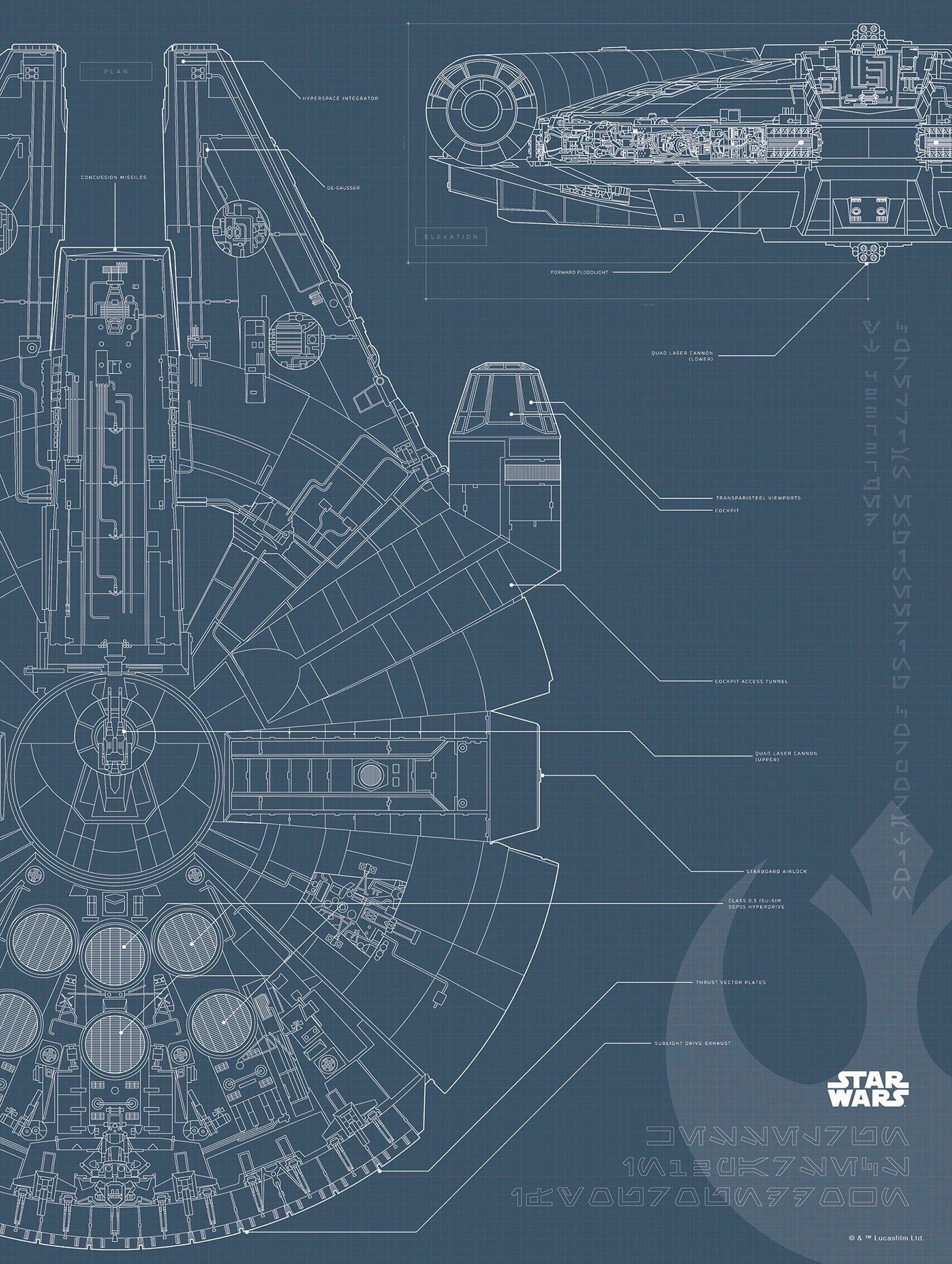 Komar wanddecoratie Star Wars Blueprint Falcon, zonder lijst