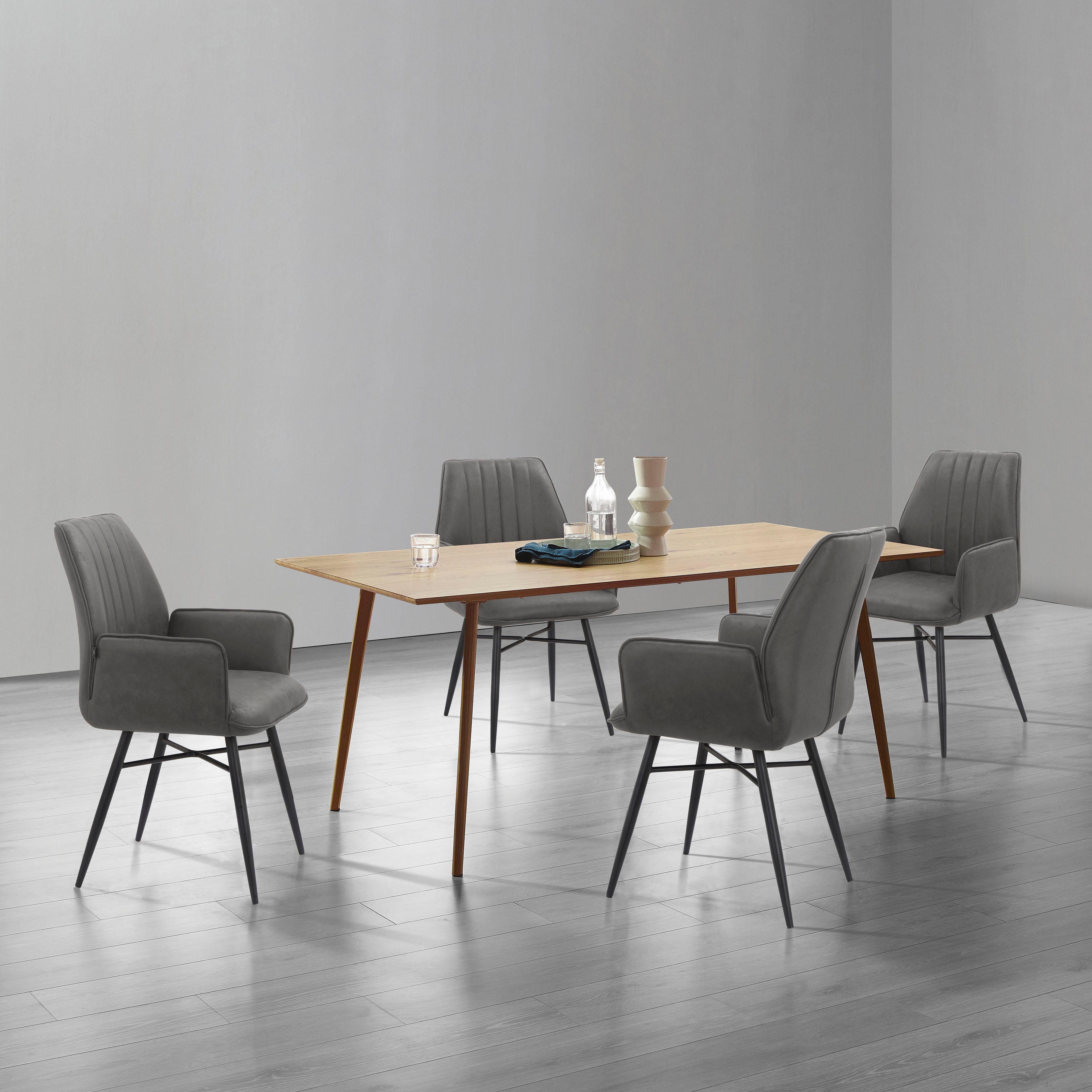 Leonique Eetkamerstoel Hrodwyn Zacht beklede zitting, met horizontale naden op de achterkant, zithoogte 52 cm (2 stuks)