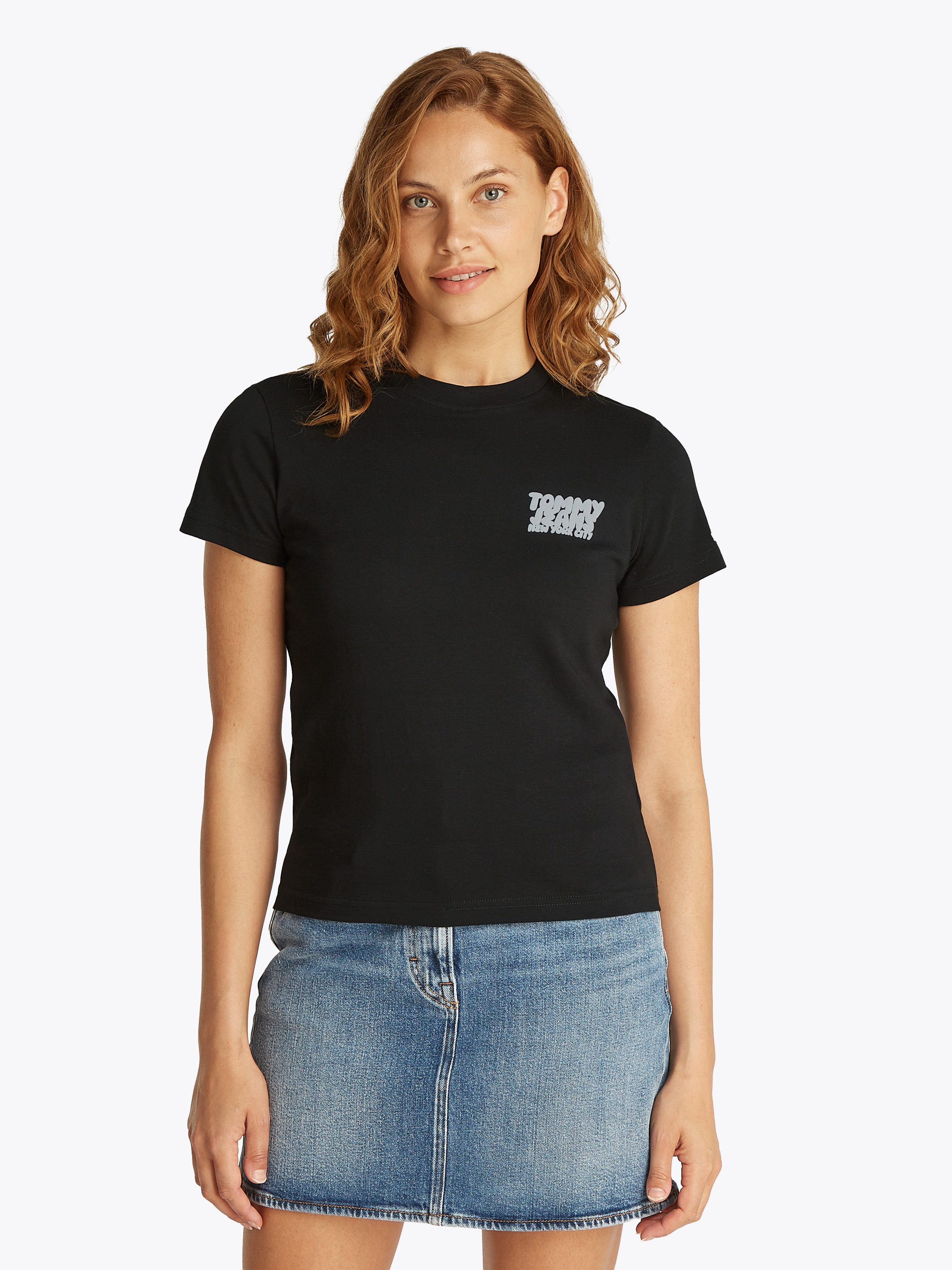 TOMMY JEANS T-shirt TJW REG TJ BUBBLE TEE dames t-shirts maat XL (42) zwart