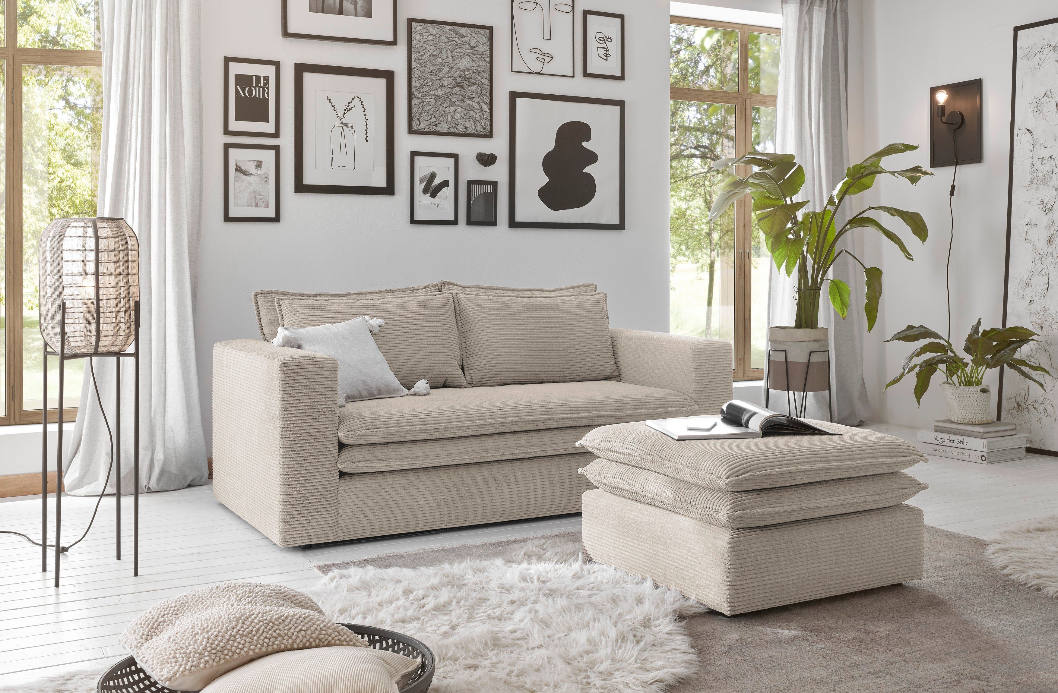 Places of Style Zithoek PIAGGE 2-zitsbank en hocker klein als set (2-delig)