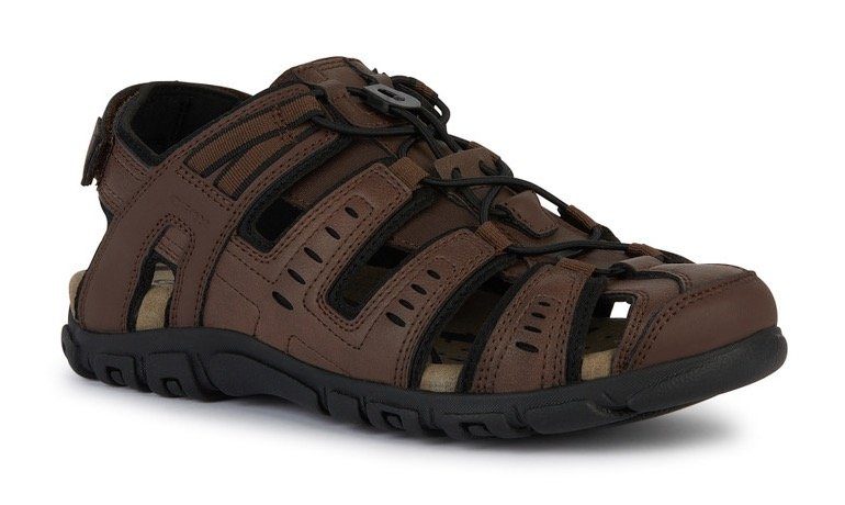 Geox Sandalen UOMO SANDAL STRADA C , zomerschoen, klittenbandschoen, outdoorsandaal, met leren voetbed heren sandalen maat 39 EU bruin