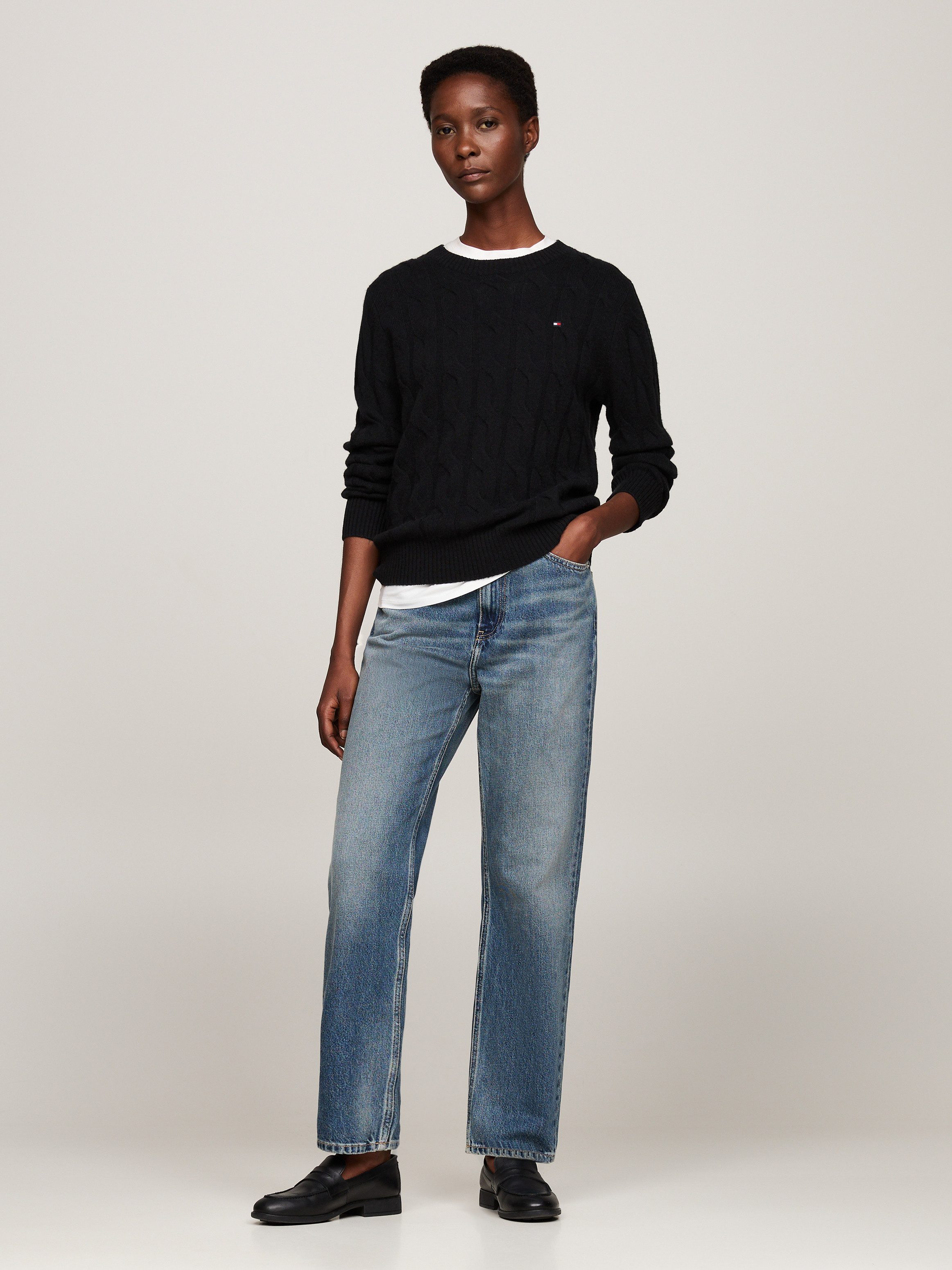 Tommy Hilfiger Gebreide trui SOFT WOOL CABLE C-NK met kabelpatroon van zuivere wol