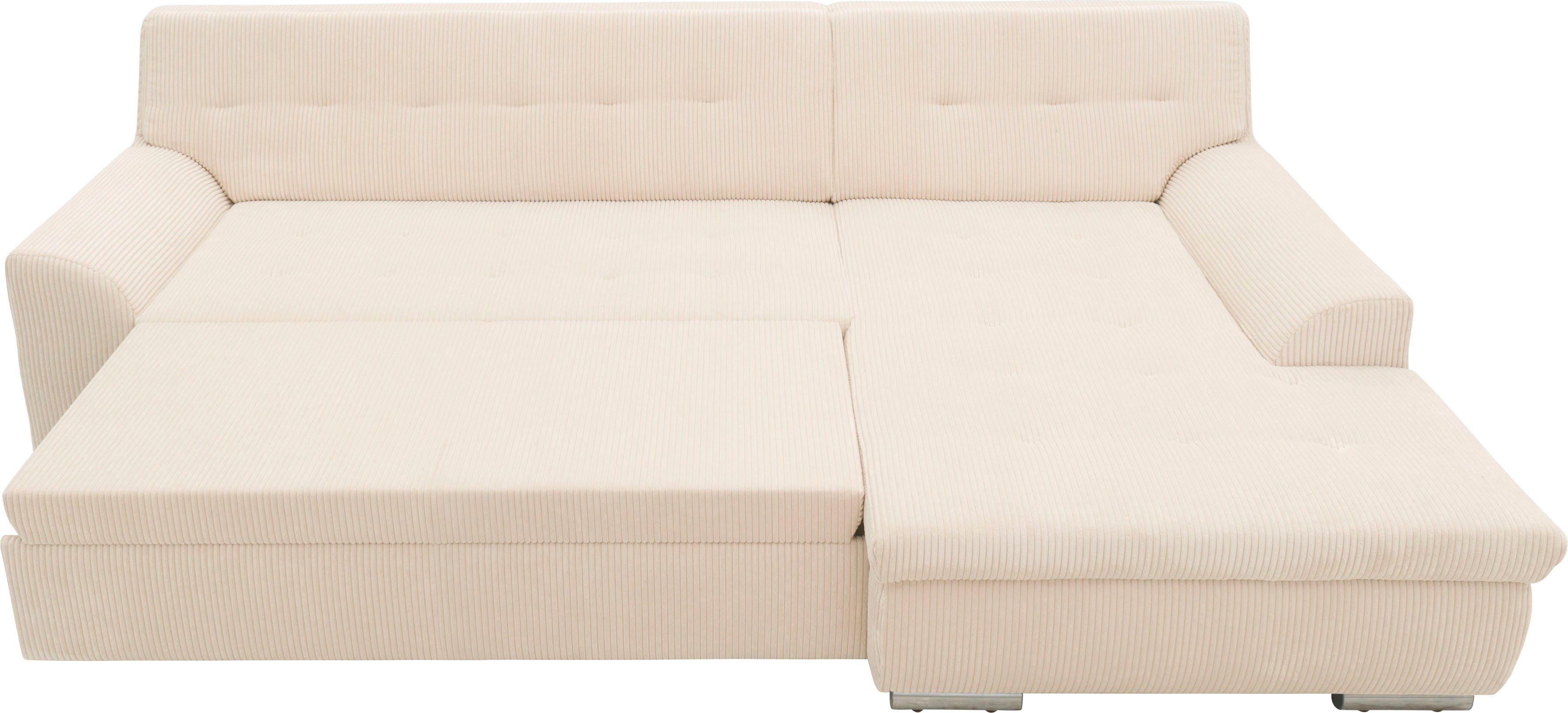 DOMO collection Hoekbank Treviso veel bekledingen, ook in cord, L-vorm, B/D/H: 267/80/83 cm optioneel met slaapbank functie, incl. sierkussens, hoogwaardig doorgestikt patroon