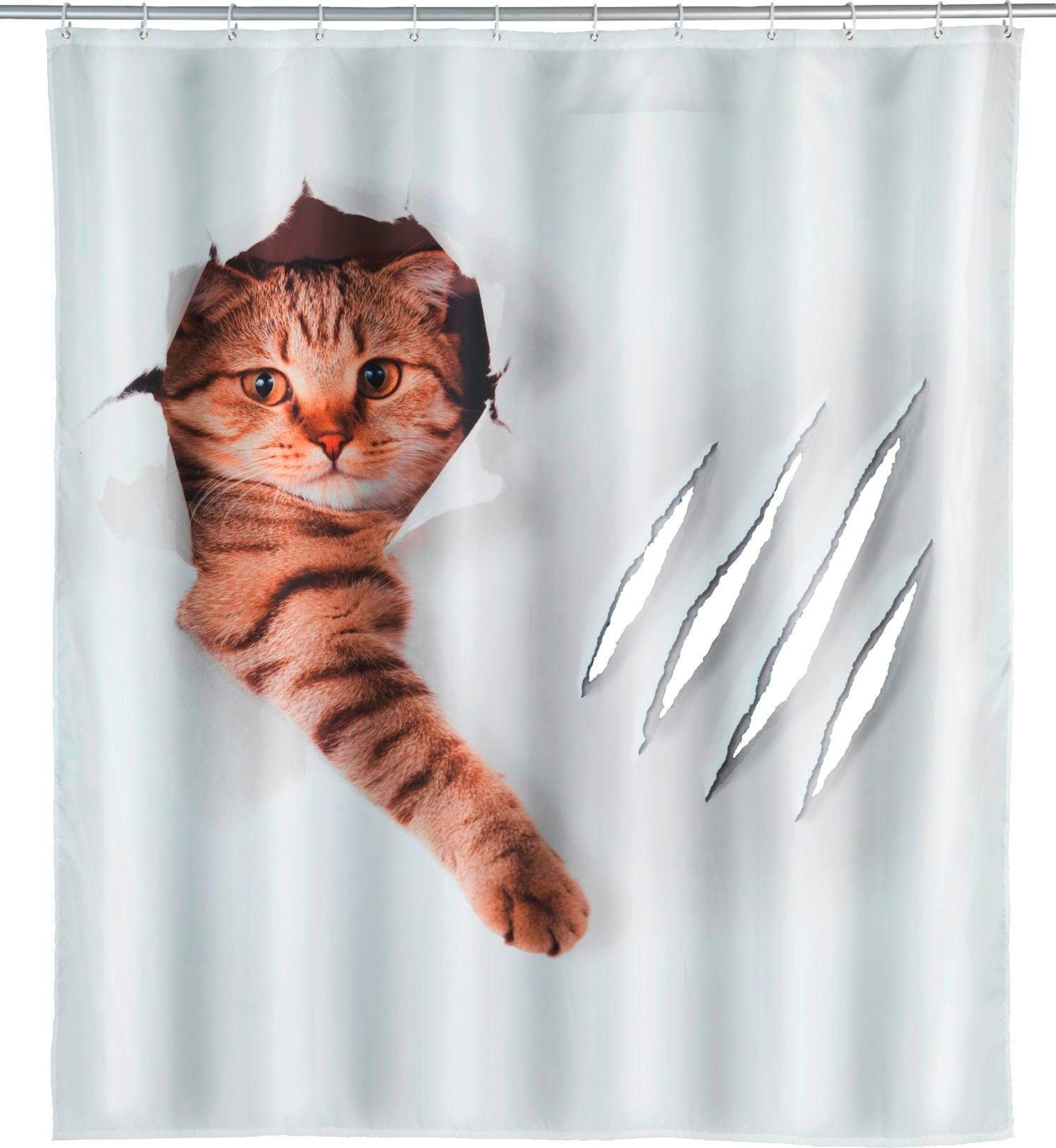 wenko douchegordijn cute cat hoogte 200 cm, polyester. wasbaar multicolor