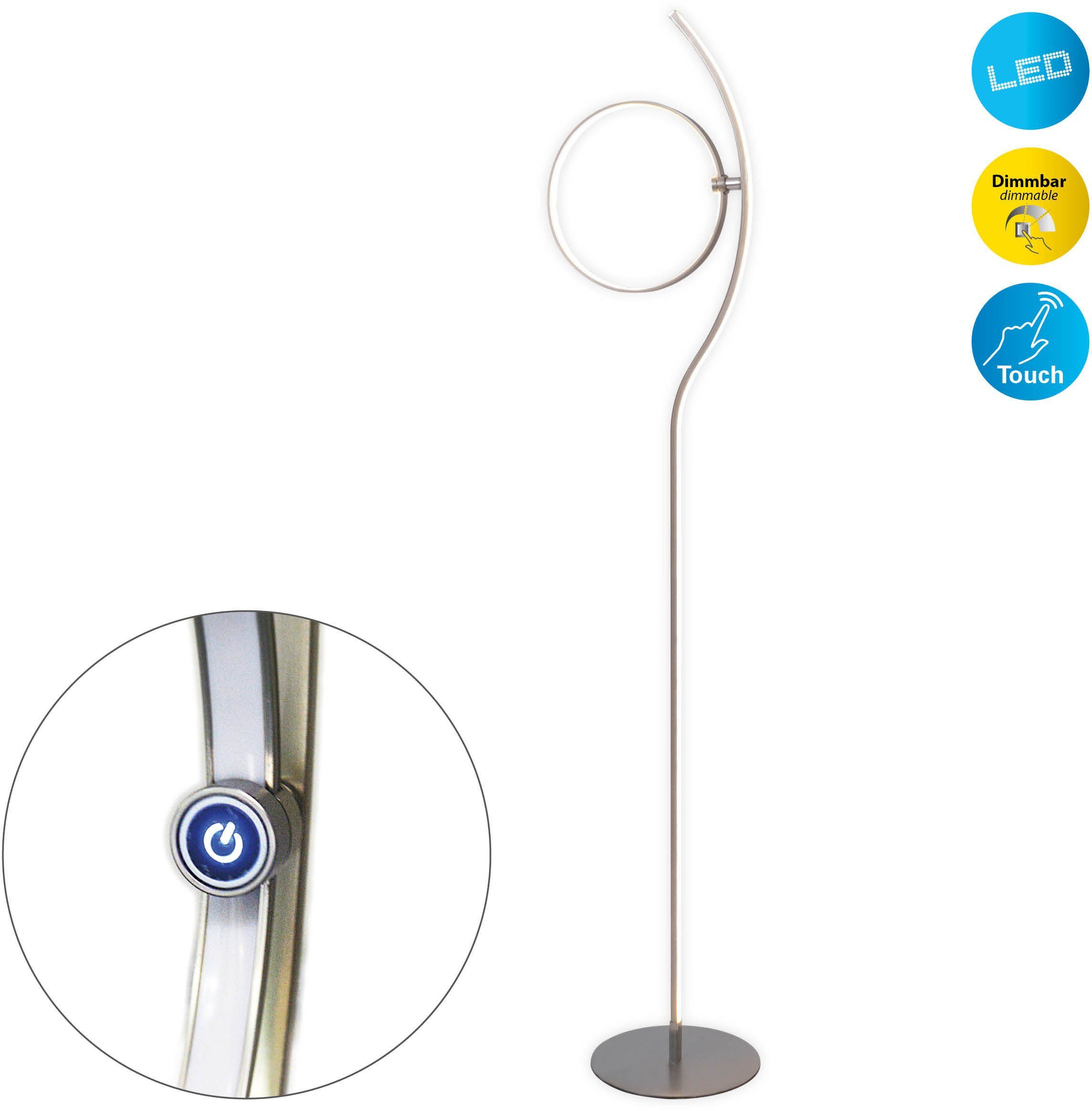 näve Led-staande lamp "Loop Line" Dimbaar in 3 niveaus via touch-dimmer, incl. stekker-netvoeding (1 stuk) led vloerlampen zilver