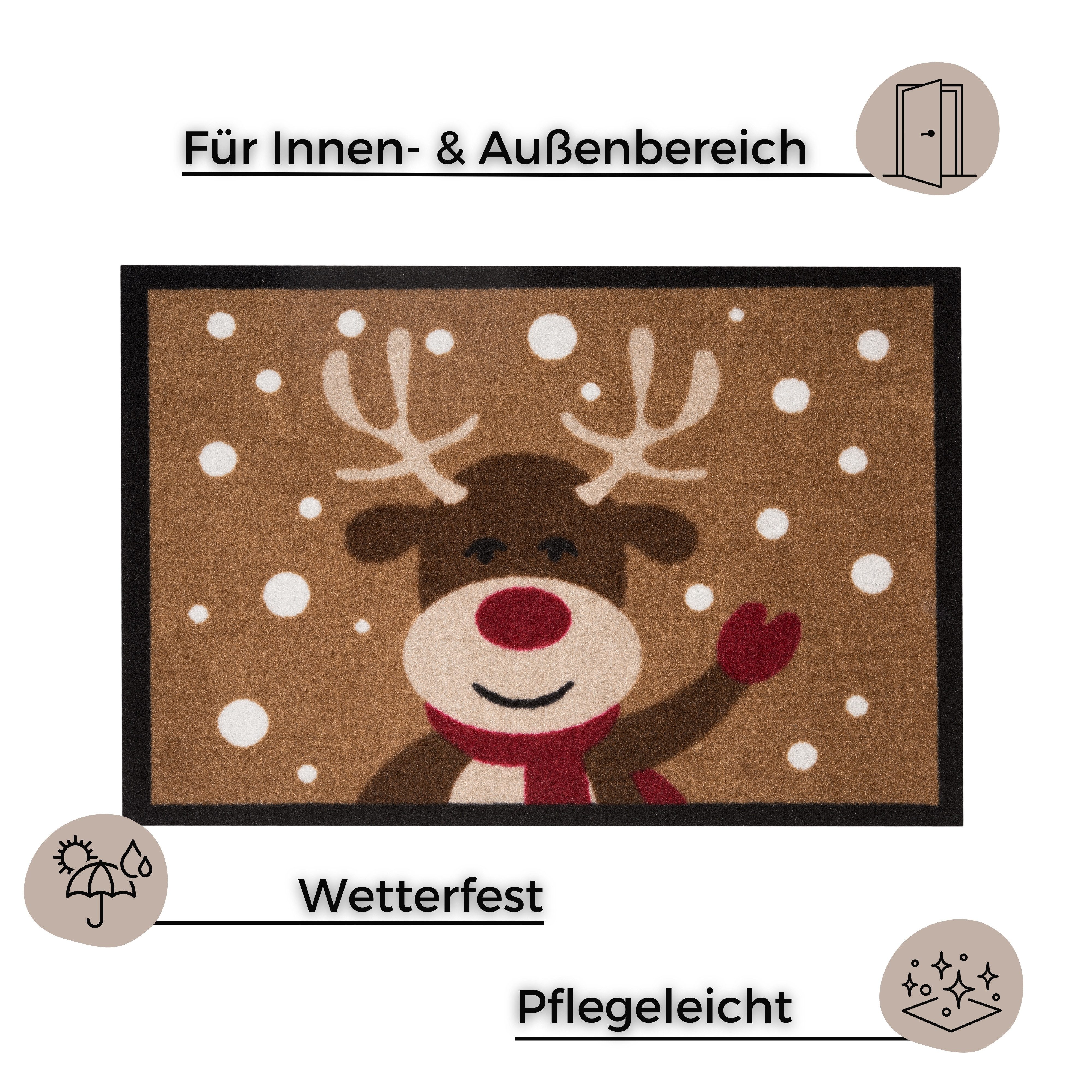 HANSE Home Mat Reindeer, deurmat In- & Outdoor, antislip, rendiermotief, wasbaar, weerbestendig, gang