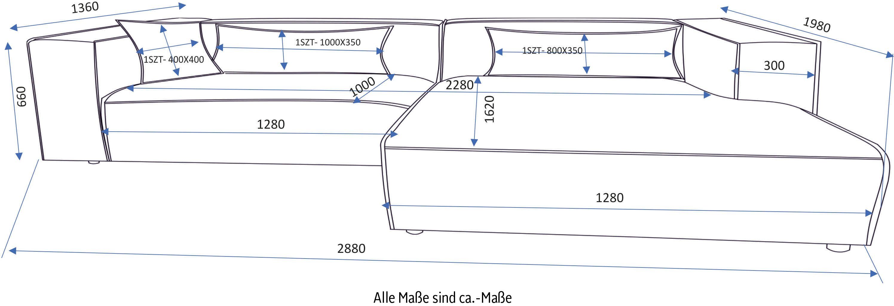 LeGer Home by Lena Gercke Hoekbank PIARA XXL, Big-sofa in cord of linnenlook, L-vorm, met biesnaad