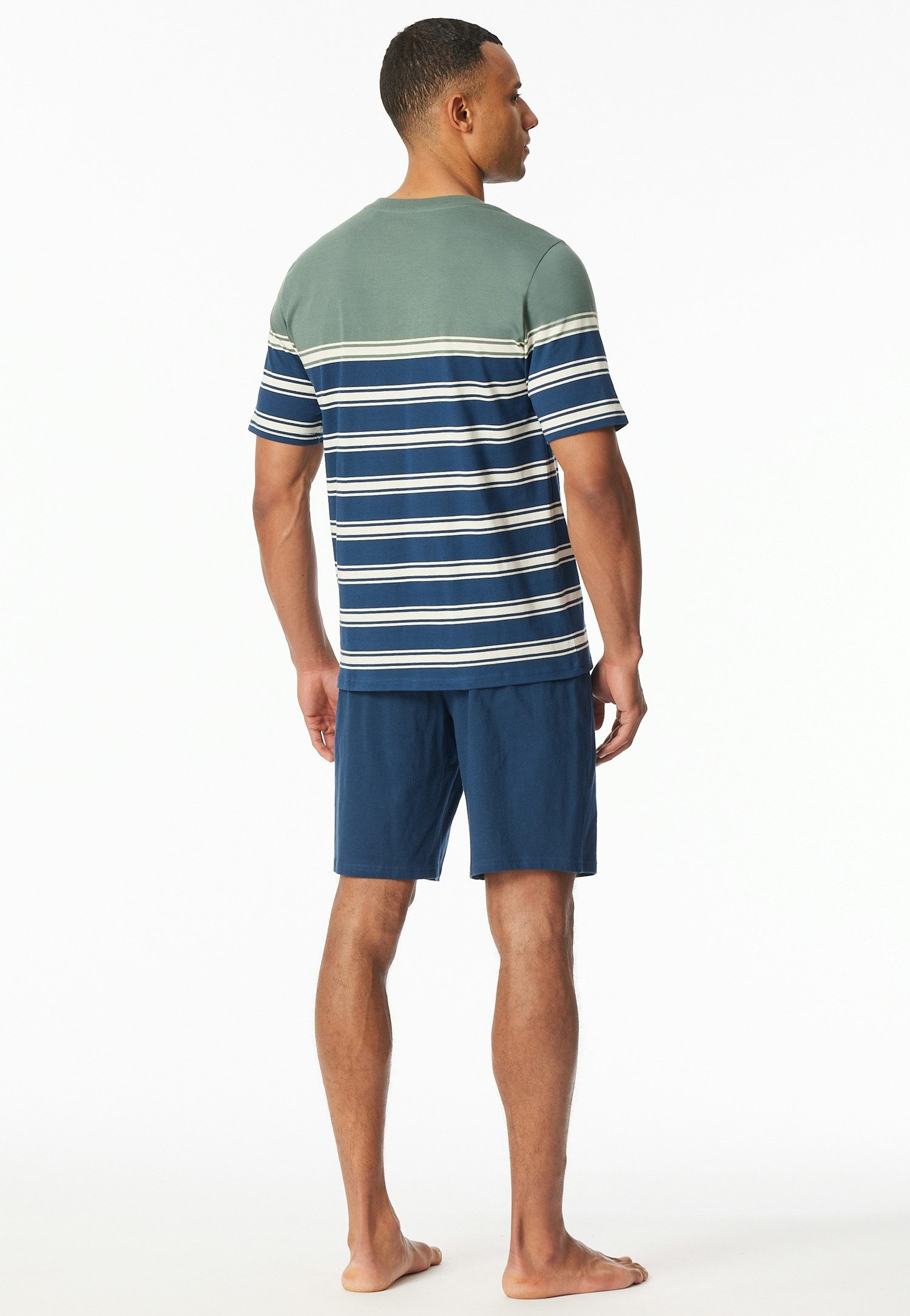Schiesser Shortama Casual Nightwear Shirt met V-hals en geplaatste strepen (2-delig)