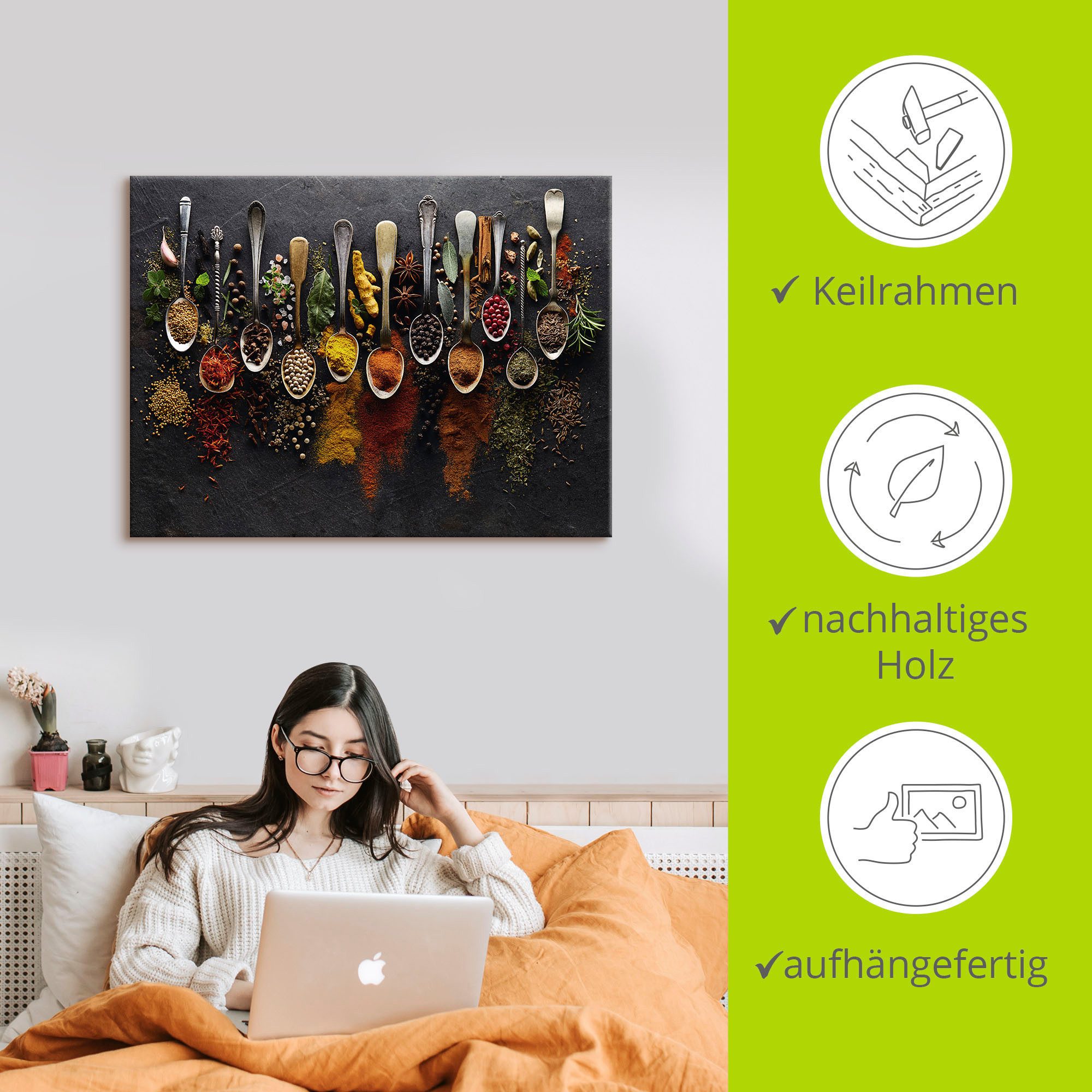 Artland Artprint Kruiden specerijen leisteen als artprint van aluminium, artprint voor buiten, artprint op linnen, poster, muursticker