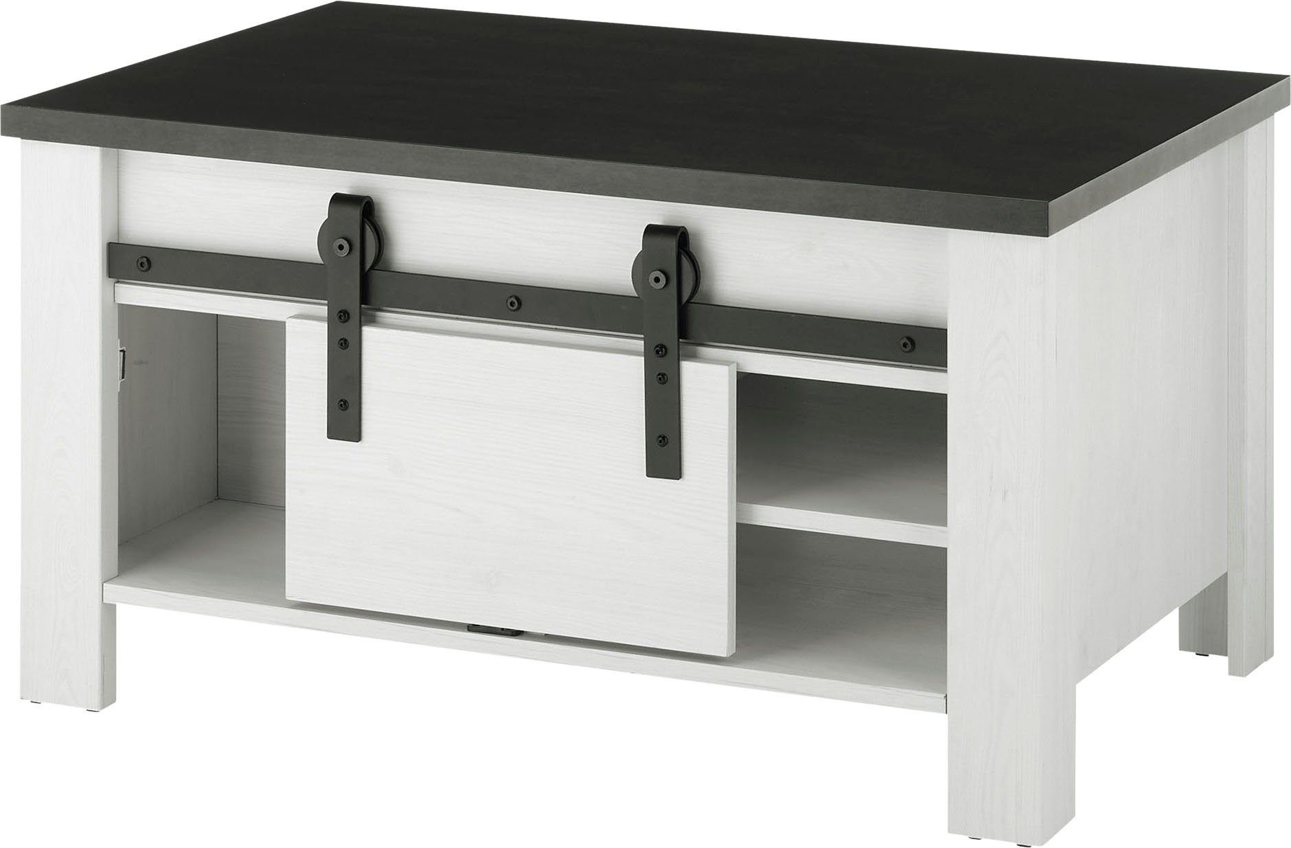 Home affaire Salontafel Sherwood moderne houtdecor, met schuurdeurbeslag van metaal, breedte 93 cm salontafels wit