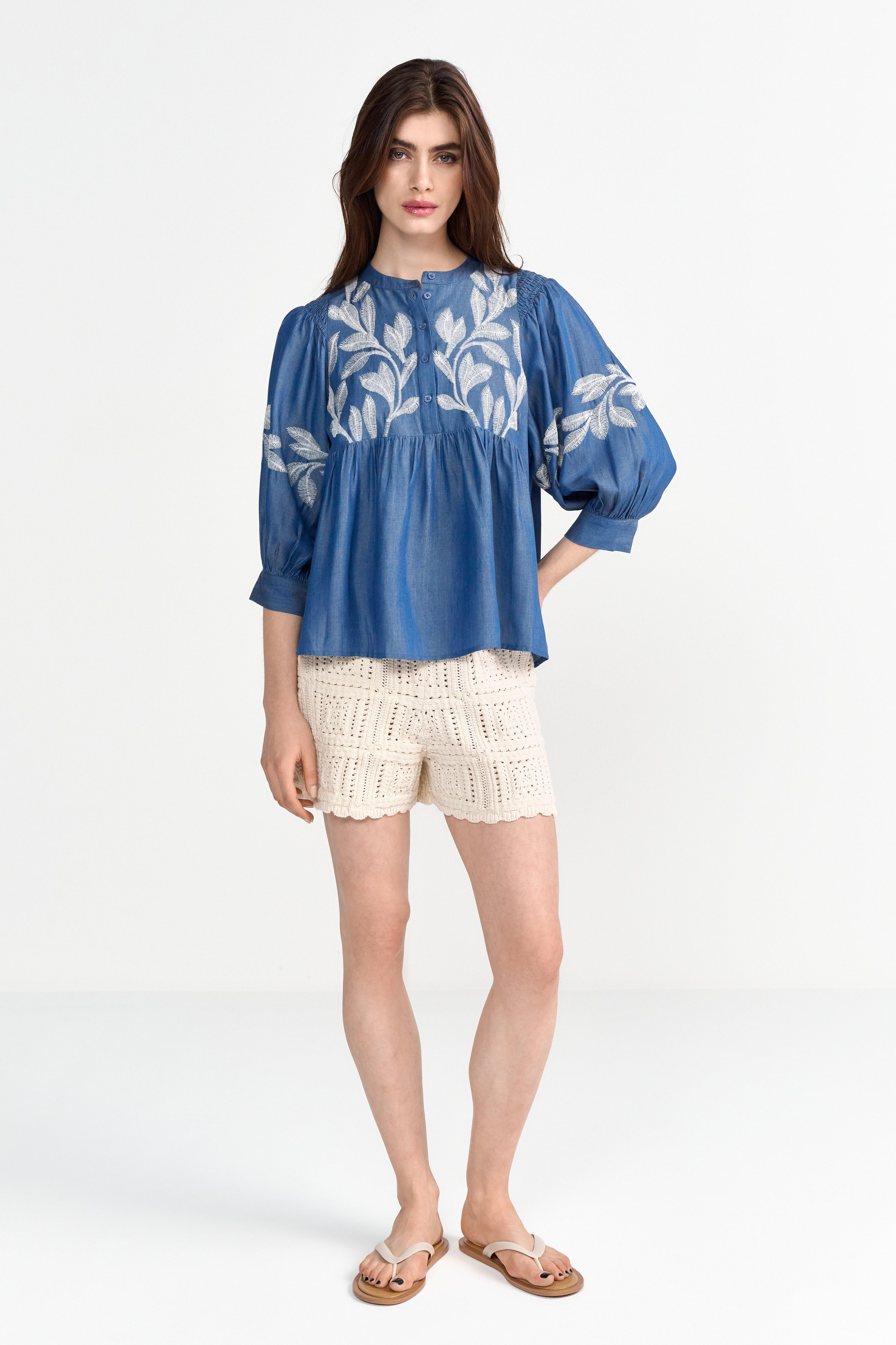 Rich & Royal Blouse met lange mouwen Met ronde hals met staande kraag