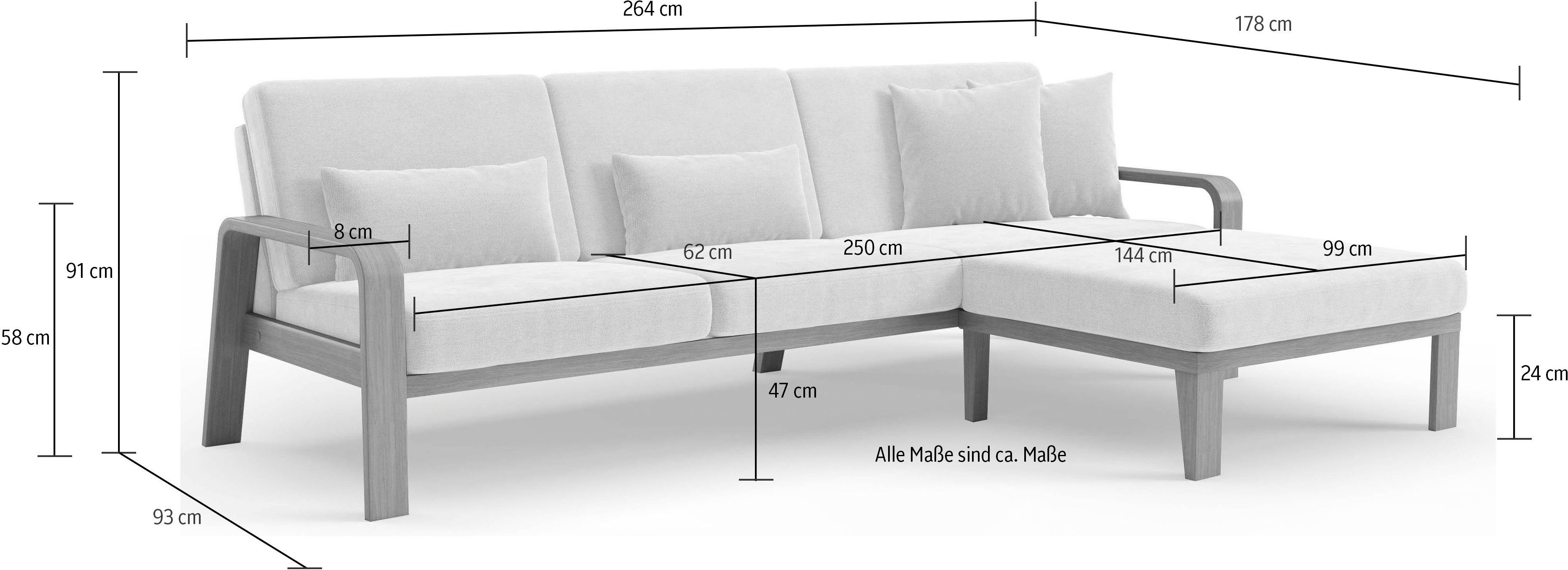 sit&more Hoekbank Kolding L-vorm Armleuningen van natuurlijk beukenhout, verschillende bekledingen en kleuren