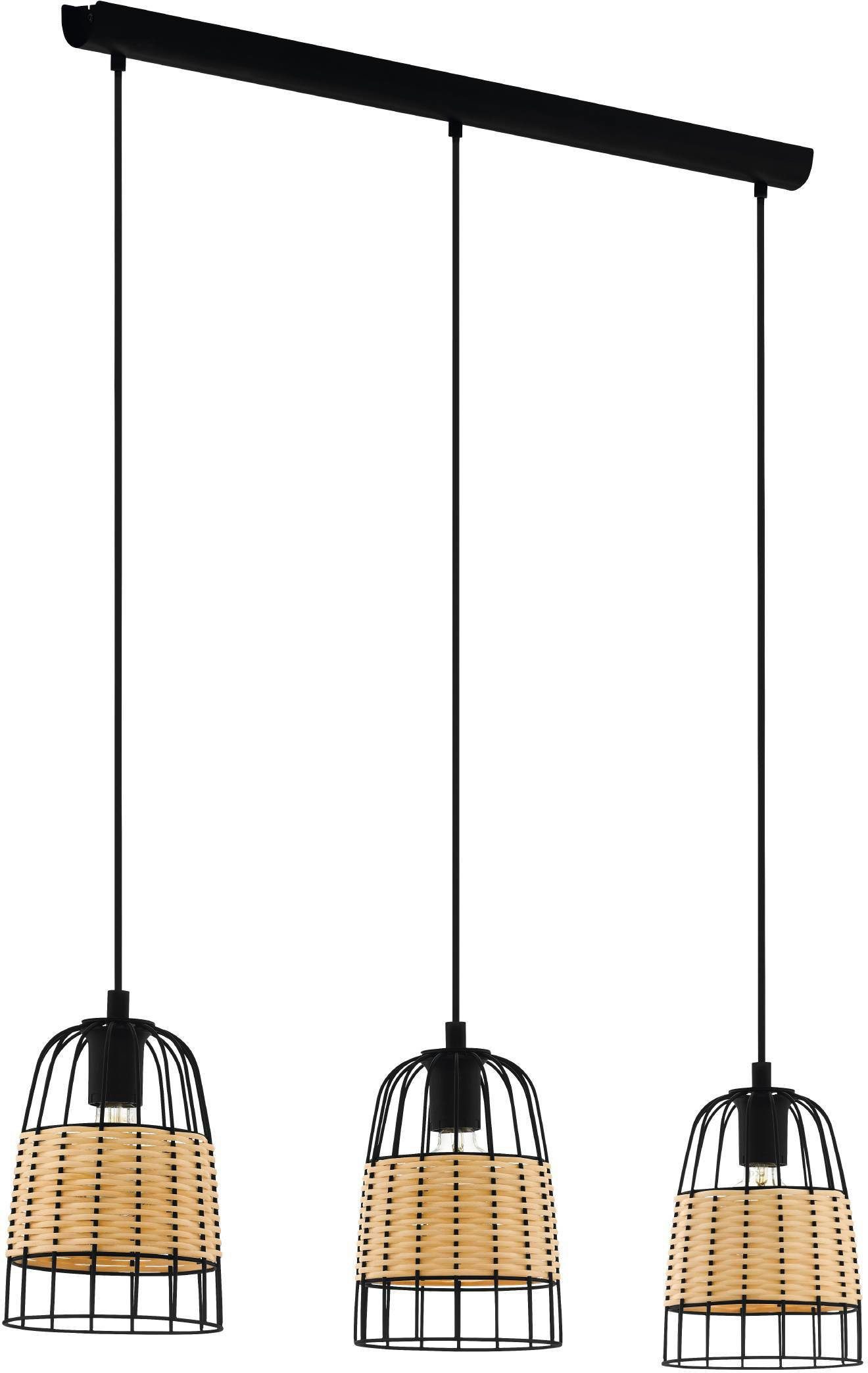 EGLO Hanglamp Anwick zwart / l88 x h110 x b18 cm / excl. 3x e27 (elk max. 40 w) / plafondlamp - vintage - retro - hout gevlochten - design - lamp - hanglamp - hanglamp - eettafella