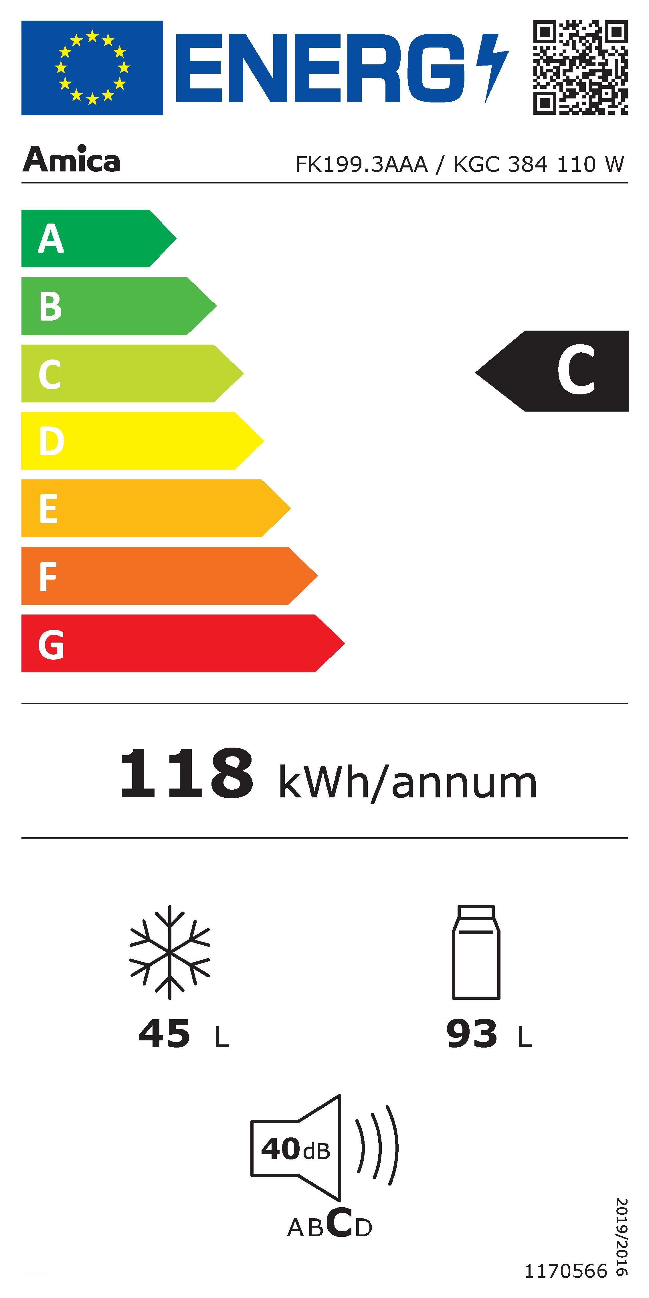 Amica Koel-vriescombinatie KGC 384 110 W