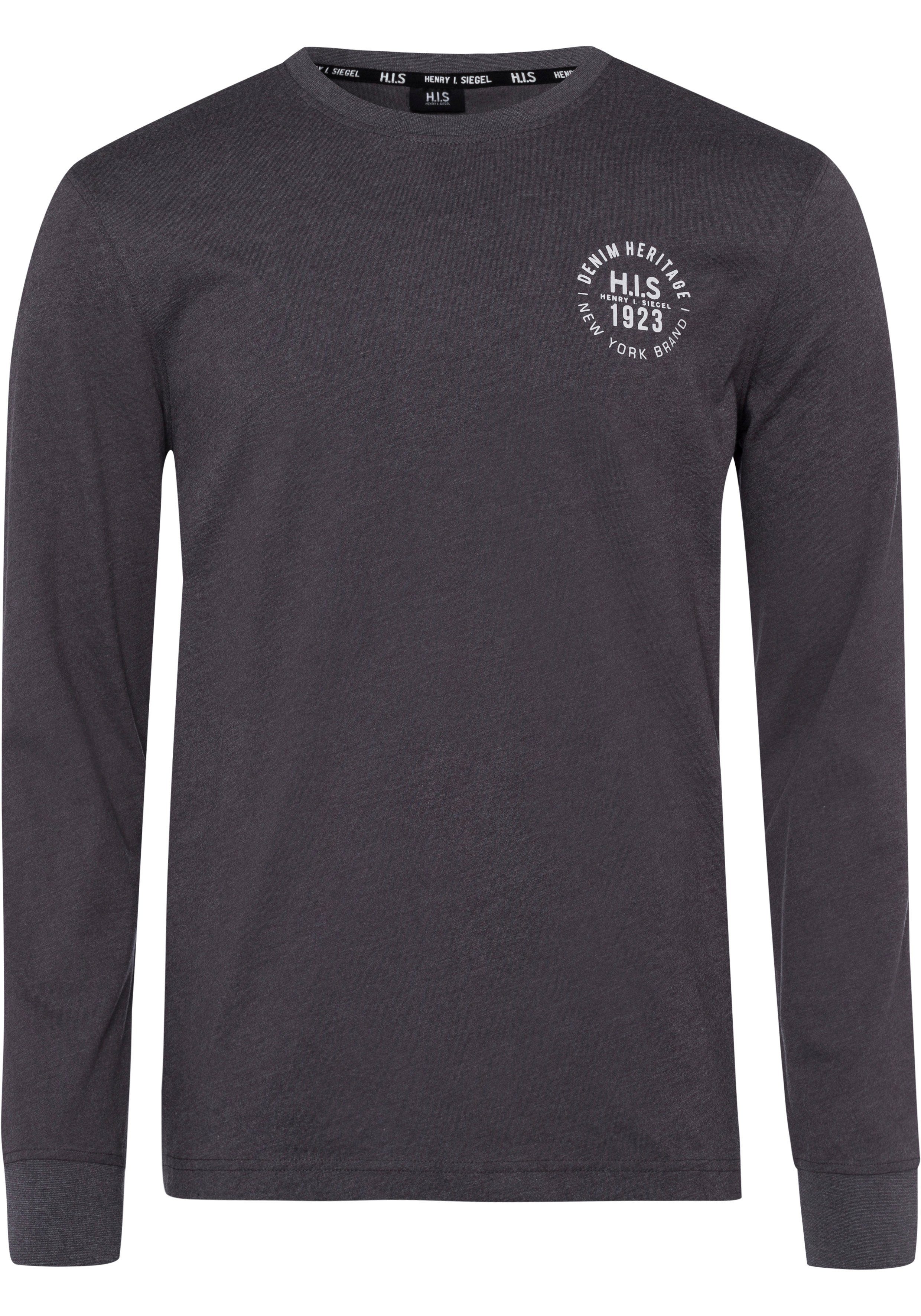 H.I.S Shirt met lange mouwen Lange mouwen, bedrukt, ronde hals, van 100% katoen (2-delig, Set van 2)