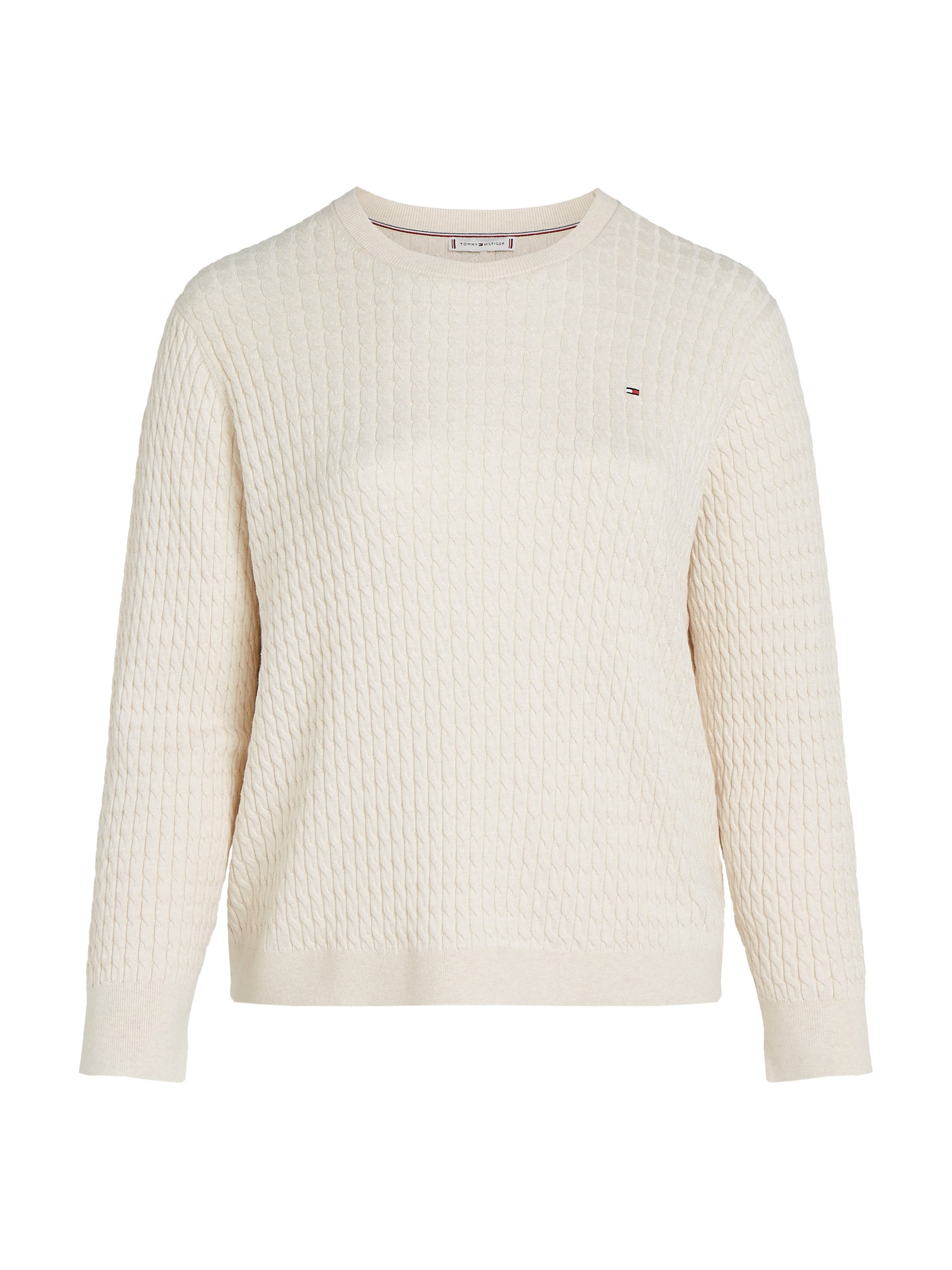 Tommy Hilfiger Curve Trui met ronde hals CRV CO CABLE C-NK LS SWEATER in grote maten, kabelpatroon, logoborduursel