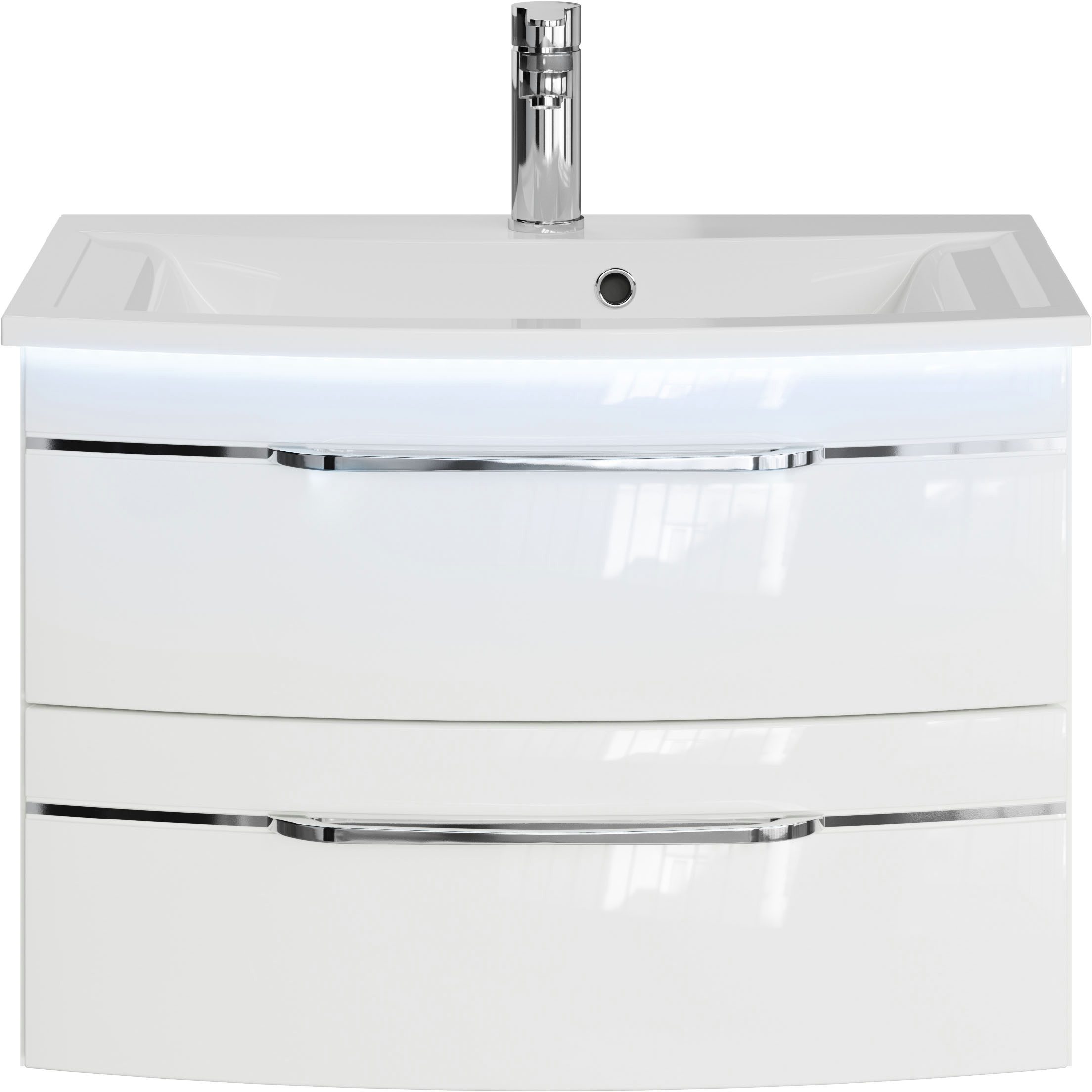 Saphir Badmeubelset Serie 7045 2-delig, mineraalmarmeren wastafel met led-spiegelkast (set, 2 stuks)