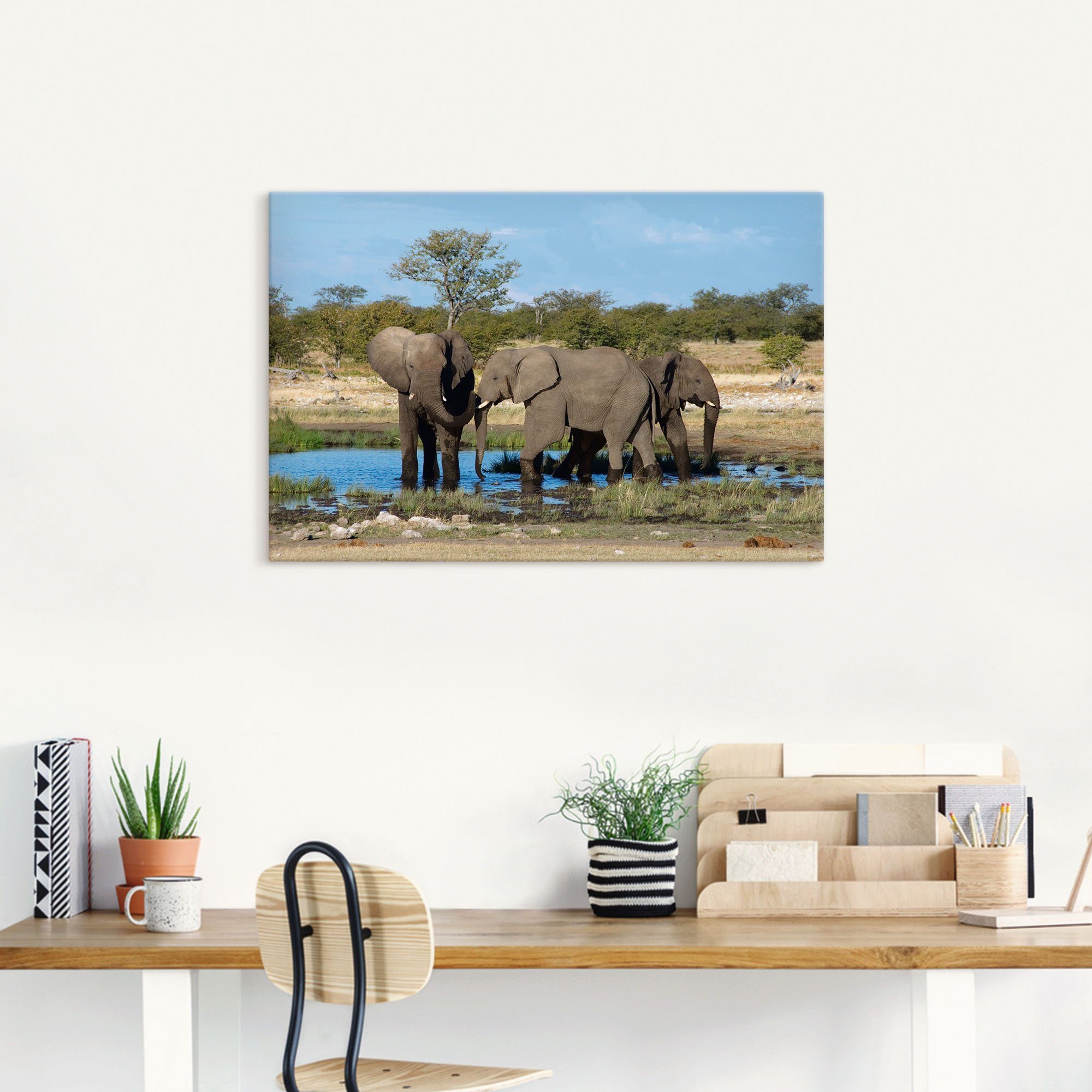 Artland Artprint Afrikaanse olifant EtoshaNationalpark als artprint op linnen, muursticker in verschillende maten
