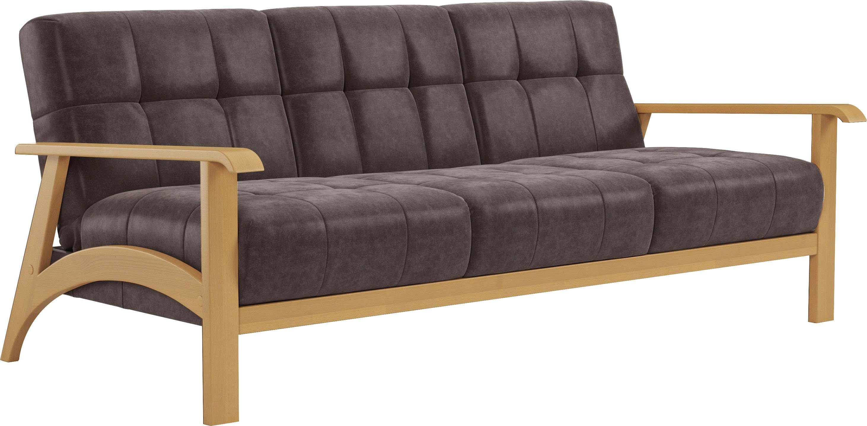 sit&more 3-zitsbank Billund Armleuningen van eikenkleurig beukenhout, verschillende bekledingen en kleuren