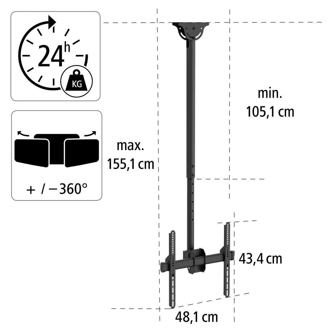 Hama Tv-plafondhouder Tv plafondhouder houder 81-165 cm 32 -65 inch kantel- en draaibaar