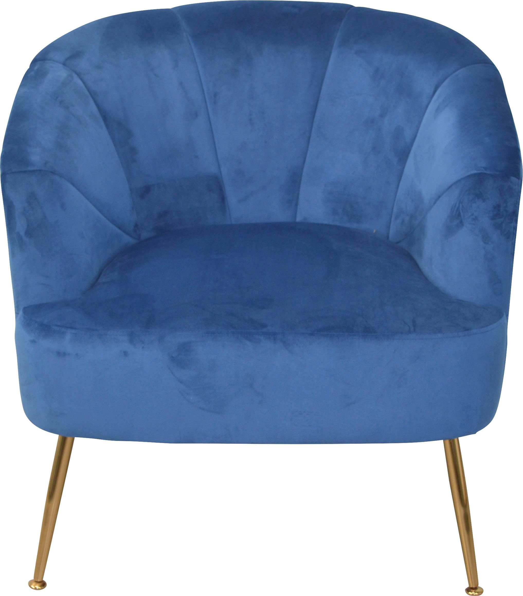 HOFMANN LIVING AND MORE Fauteuil Poten van stalen buizen, goudkleurig gelakt, veloursovertrek fauteuils blauw