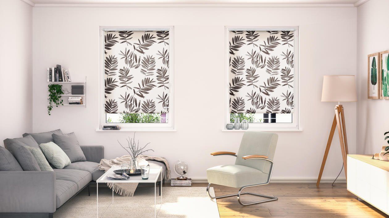 LICHTBLICK Rolgordijn met zijbediening Rolgordijn Klemmfix, zonder boren, verduistering, Black Watercolor Branches (1 stuk)