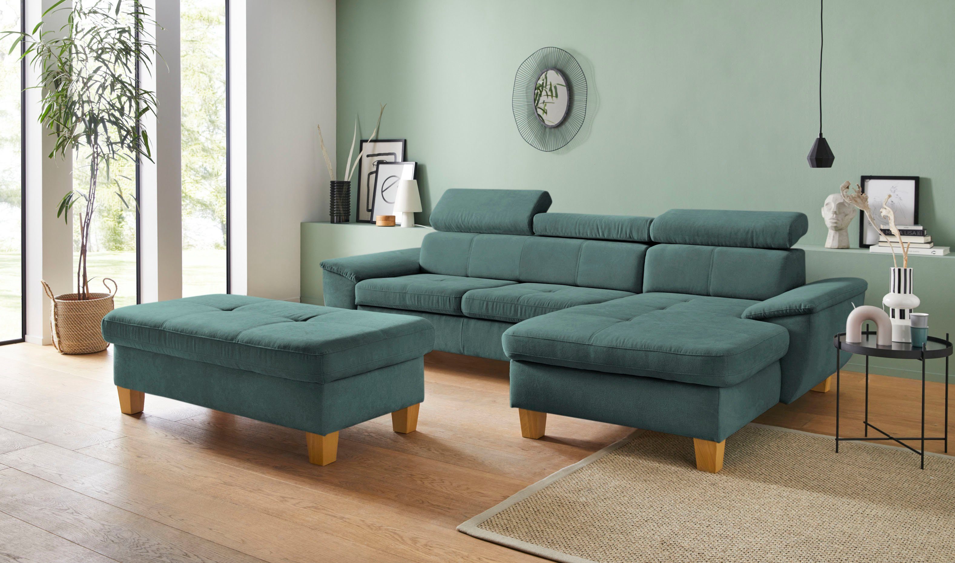 exxpo - sofa fashion Hoekbank Enya, uitgebreide afwerking, hoog zitcomfort, comfortabel, L-vorm inclusief verstelbare hoofdsteun, naar keuze met slaapfunctie en bedkist