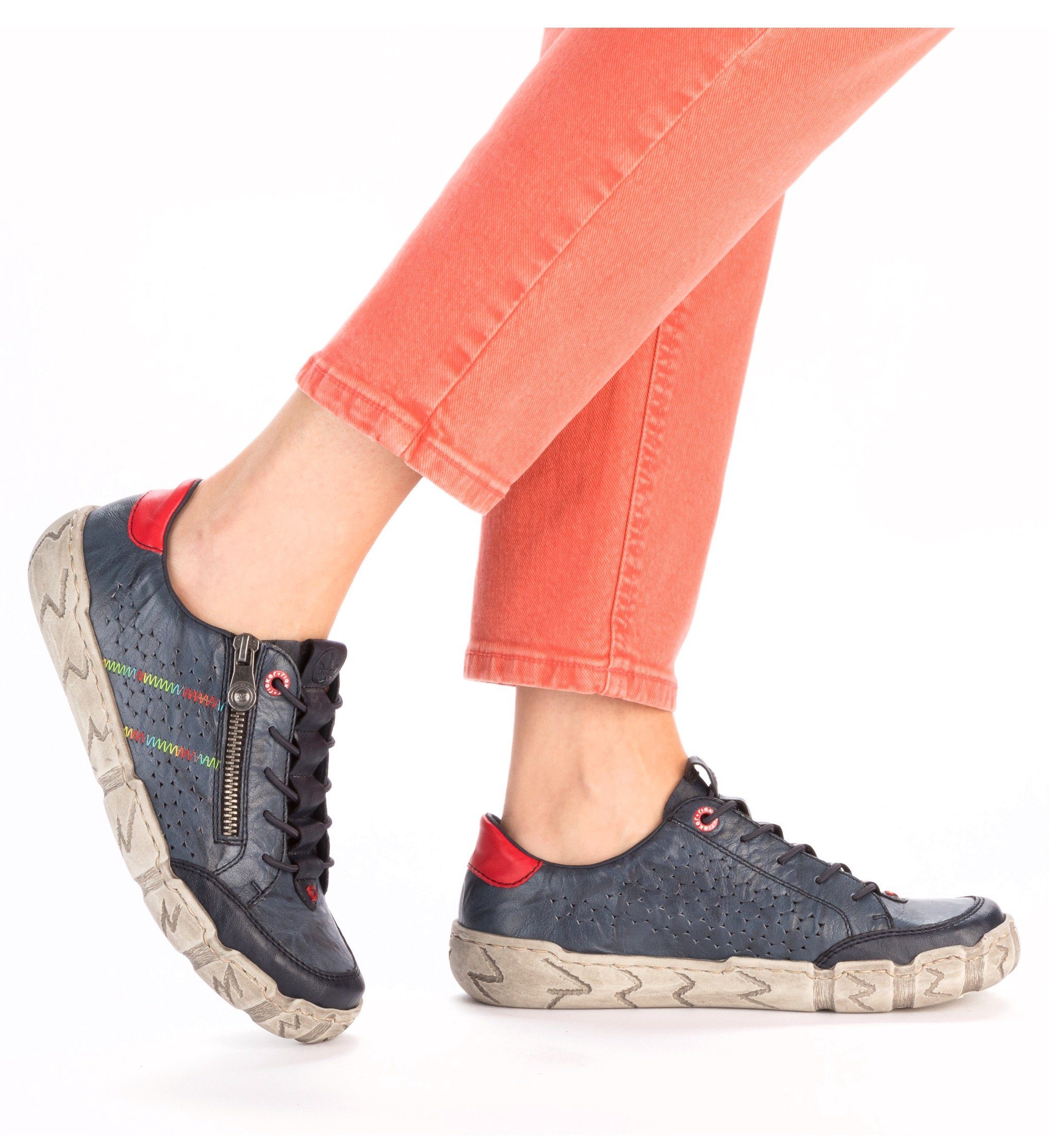 Rieker Sneakers Vrijetijdsschoen, lage schoen, instapschoen, met kleurrijke siersteek