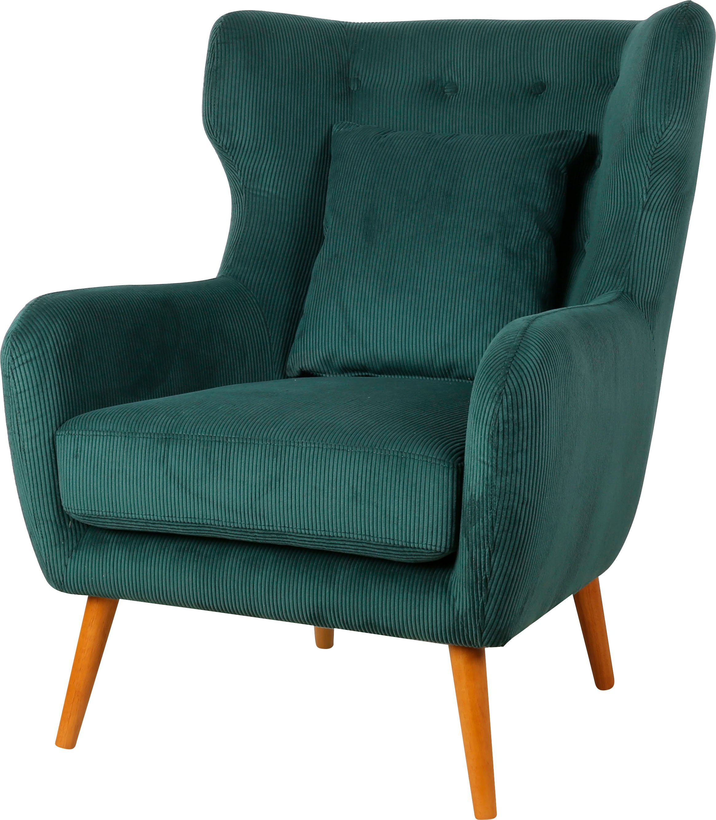 Home affaire Oorfauteuil Yamuna met beklede zitting, frame en poten van massief hout, zithoogte 47 cm