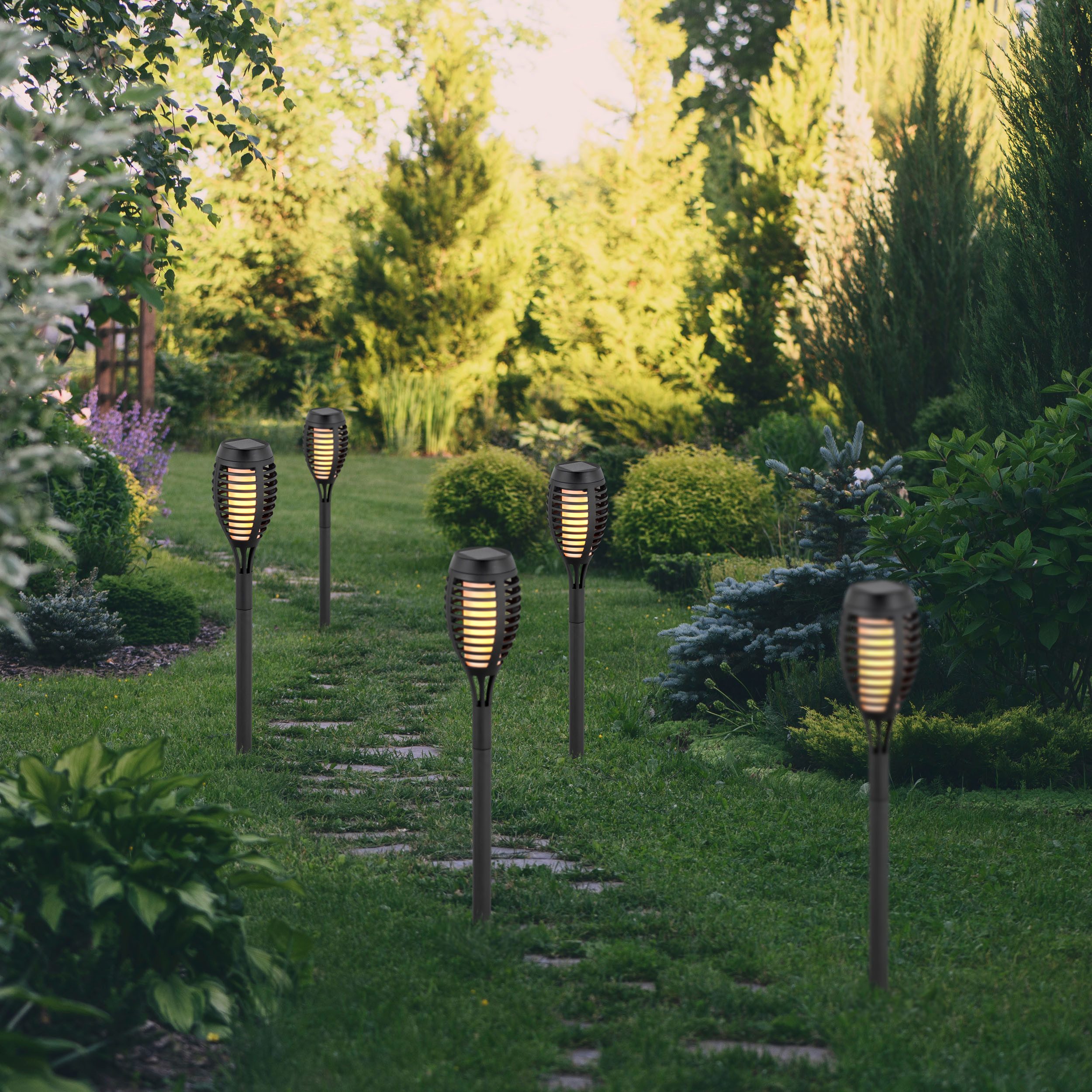 näve Led-solarlamp Fanilo 5-lamps hanglamp in zwart: elegant, minimalistisch metalen design, perfect boven eettafels of keukeneilanden (5 stuks)