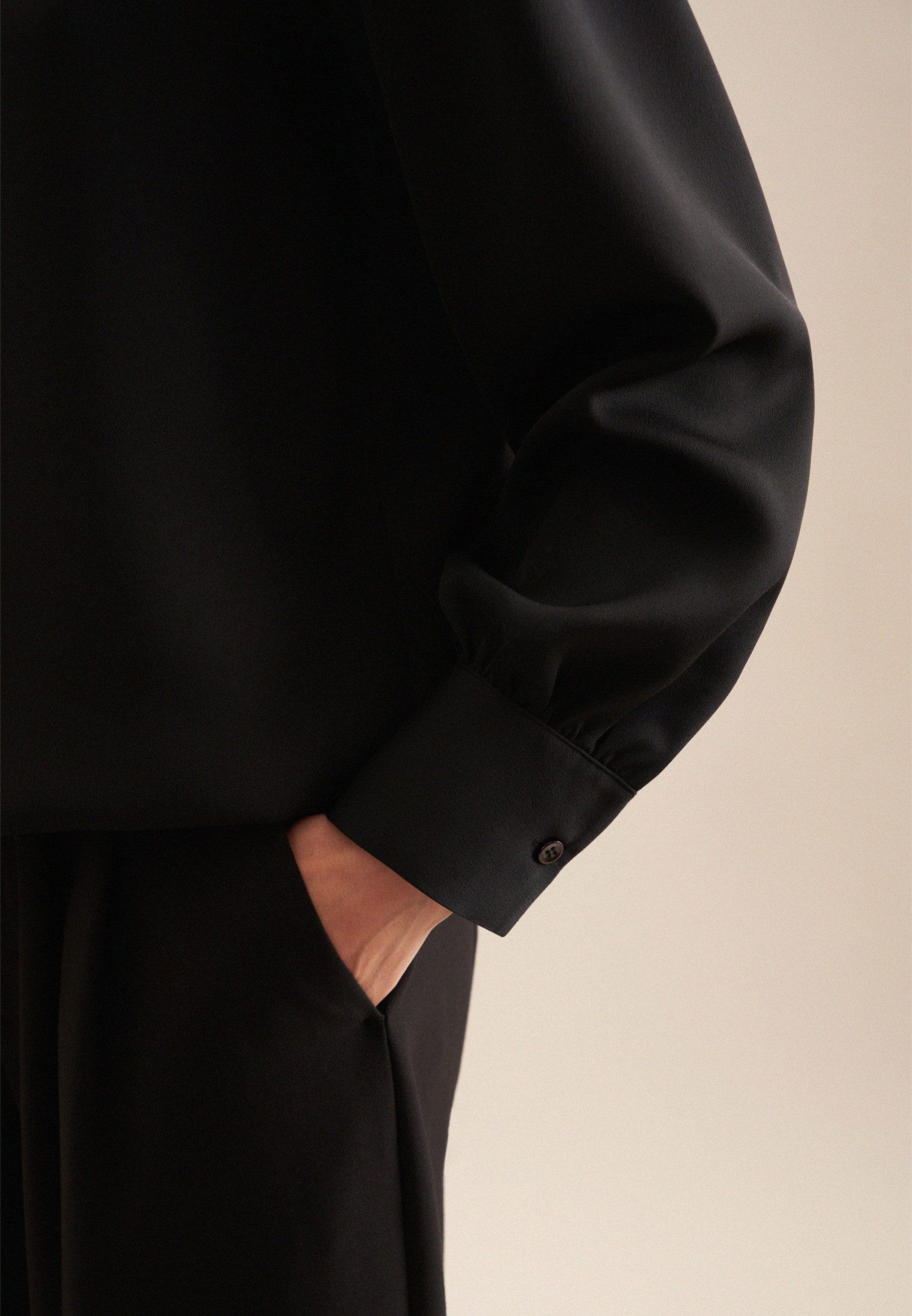 seidensticker Overhemdblouse Zwarte roos Lange mouwen kraag uni