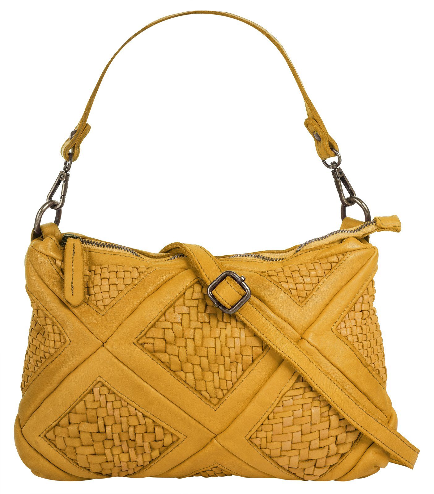 Samantha Look Schoudertas echt leer, made in italy dames tassen geel