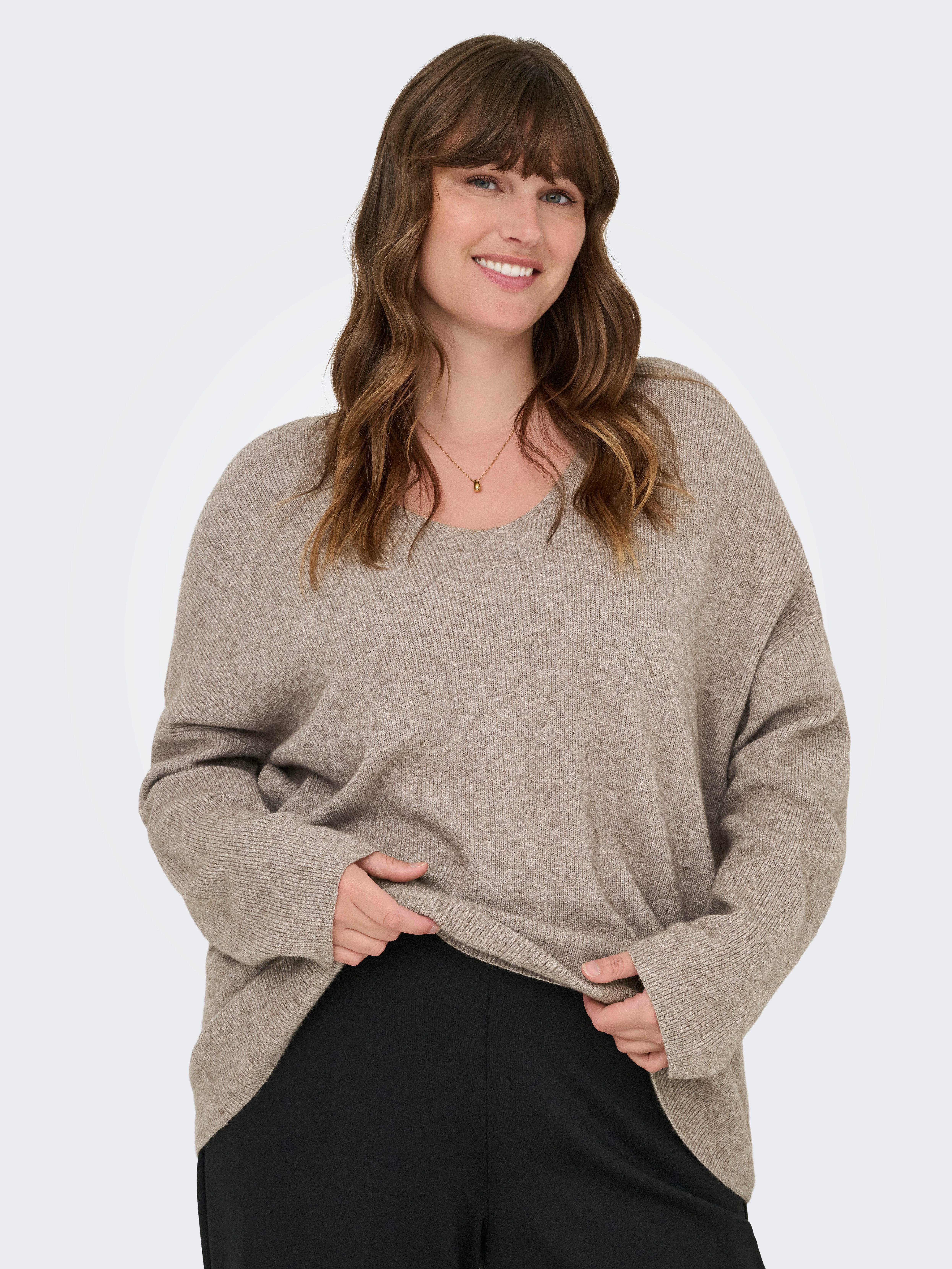 ONLY CARMAKOMA Trui met V-hals CARIBI LS RIB LOOSE V-NECK CC KNT