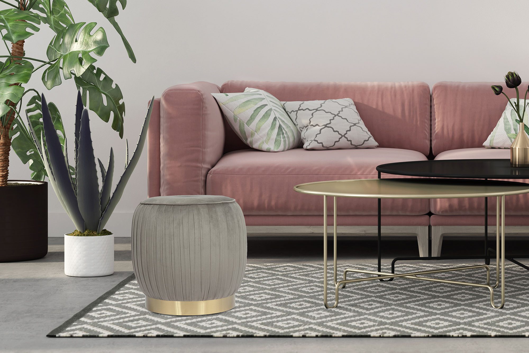 Kayoom Hocker Kruk Lyla 125, elegante uitstraling door goudkleurige sokkel, fluwelen bekleding fluweelzacht, gestikte siernaad, roestvrijstalen voet, hoogwaardige fluwelen bekleding (1 stuk)