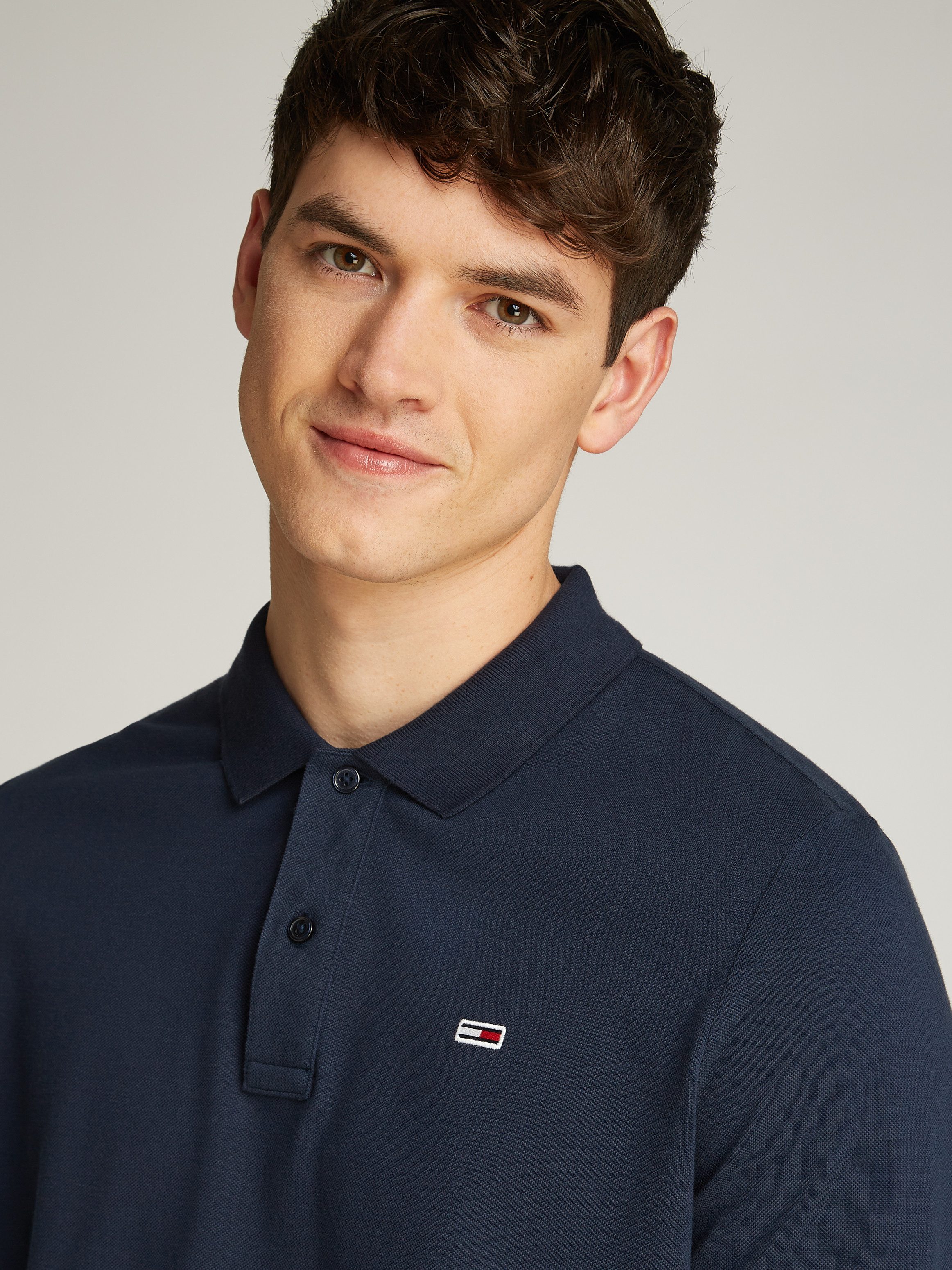 Tommy Jeans Plus Poloshirt met lange mouwen TJM SLIM PLACKET POLO LS EXT in grote maten, logoborduring