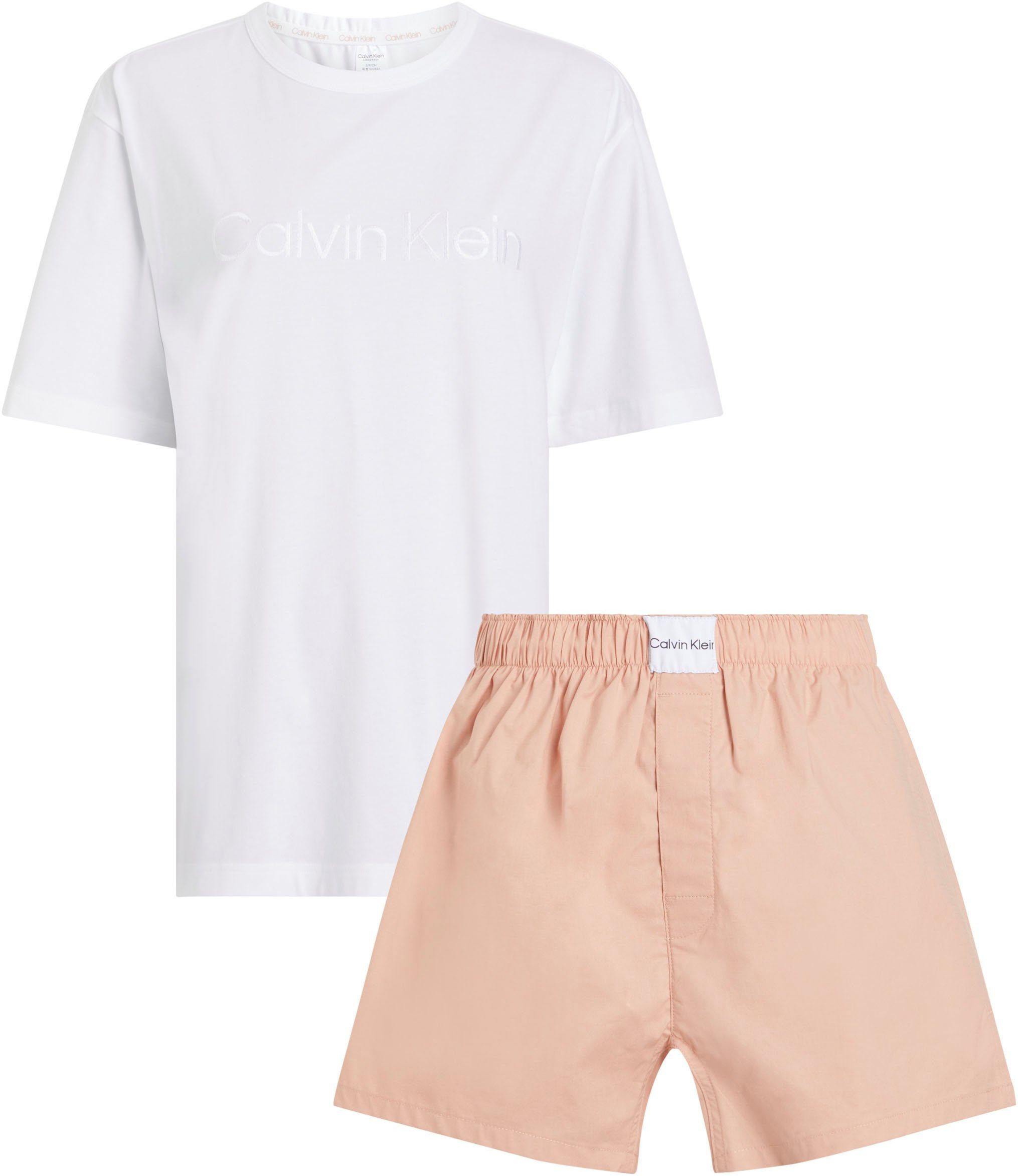 Calvin Klein Pyjama S/S SHORT SET met logoborduursel op borsthoogte (set, 2-delig)