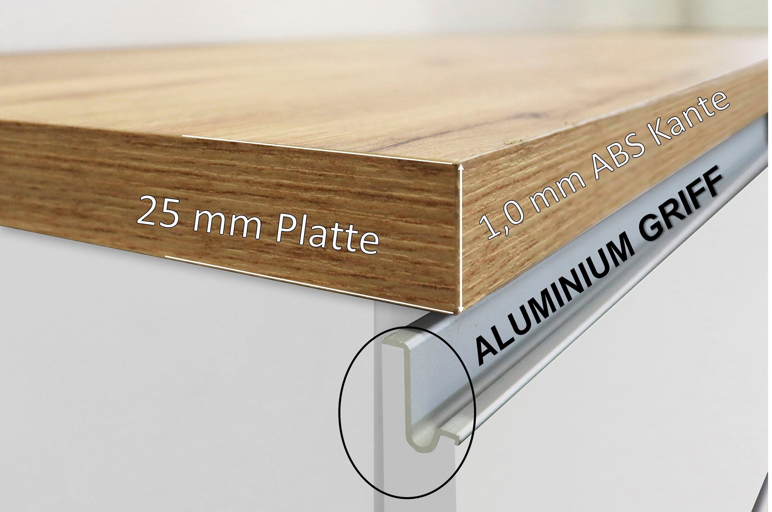 Kochstation Kookeiland Sole, kookeiland, keukenwerkblok, eilandkeuken, werk-eiland Breedte 200 cm met 4 deuren, 4 vakken, werkblad, aluminium handgreep