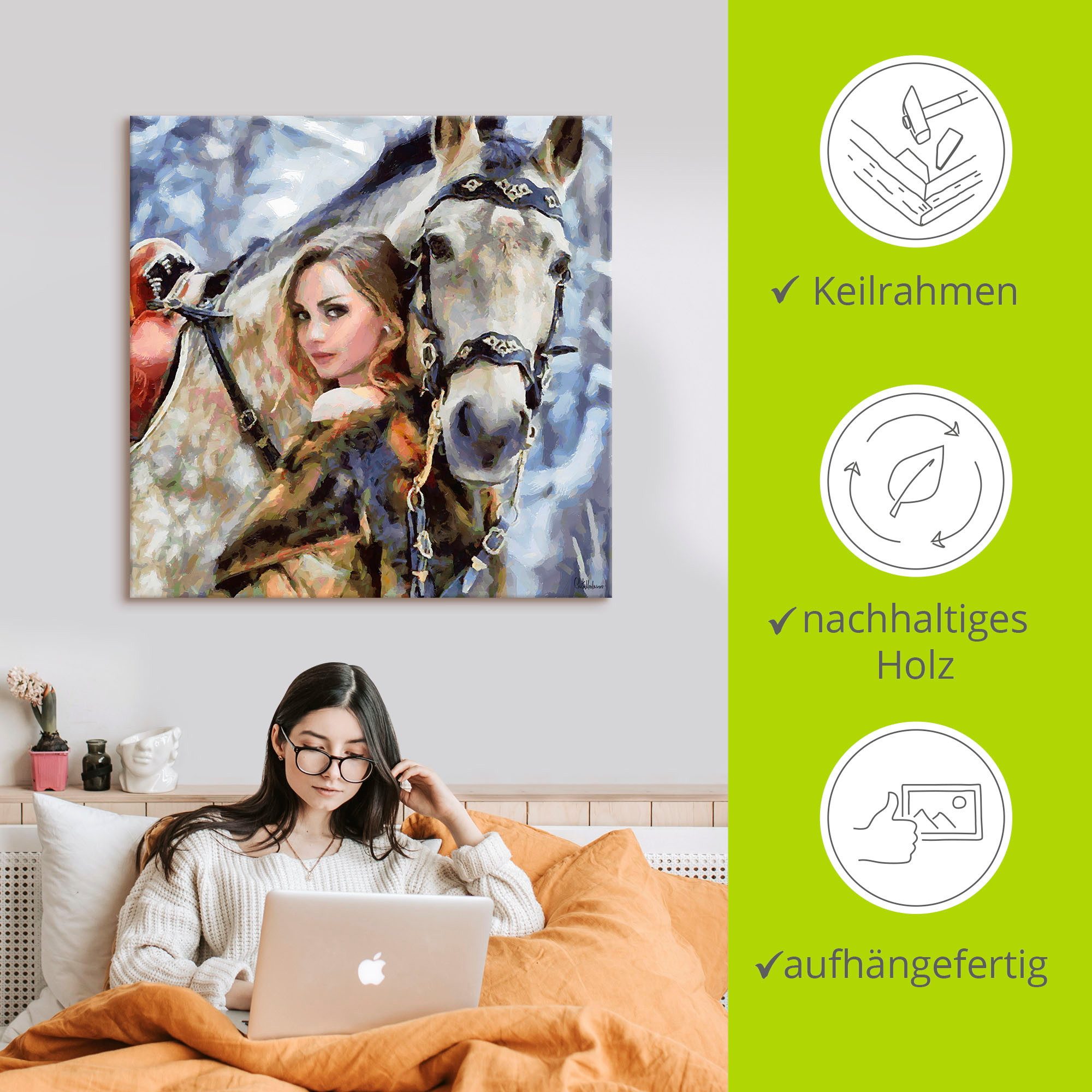 Artland Artprint Meisje met het witte paard als artprint op linnen, poster, muursticker in verschillende maten