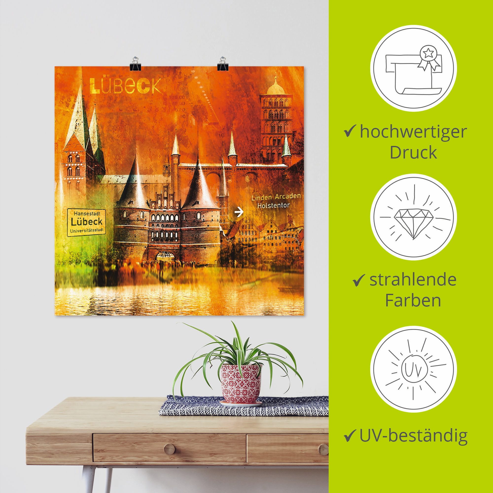 Artland Poster Lübeck Hanzestad collage 04 als artprint op linnen, muursticker of poster in verschillende maten