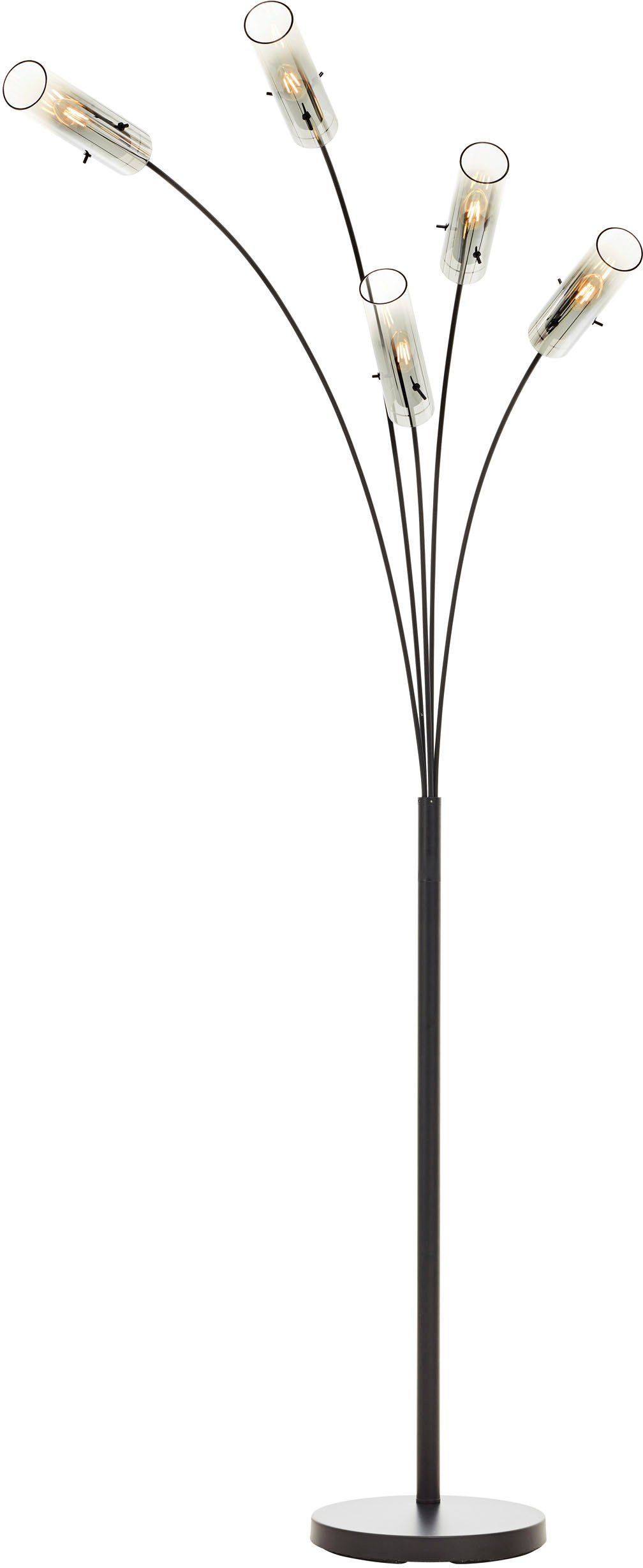 Brilliant Leuchten Staande lamp Glasini 200 x 30 x 73 cm, 5 x e14, metaal/rookglas, mat zwart (1 stuk)