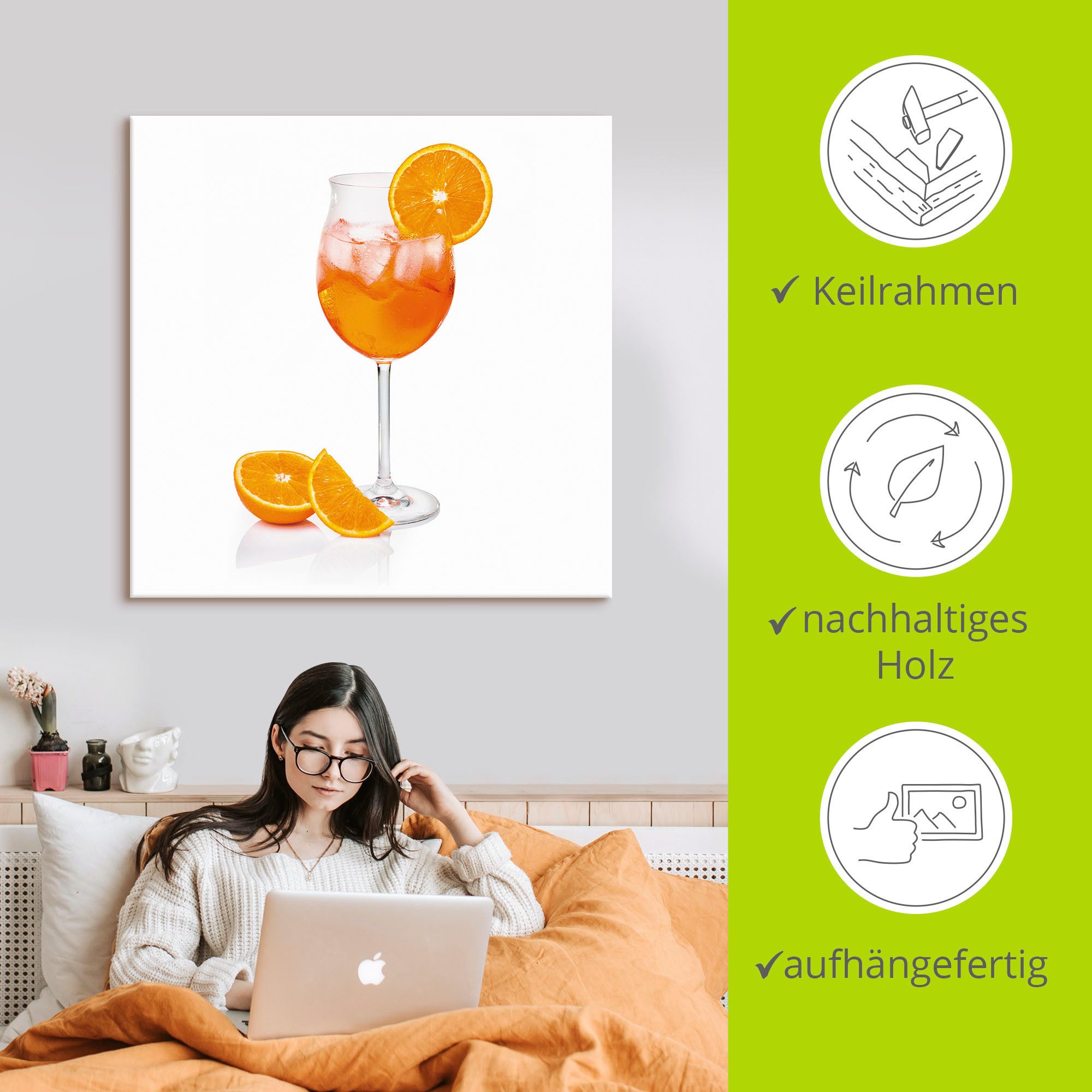 Artland Artprint Aperol Spritz met een schijf sinaasappel als artprint van aluminium, artprint voor buiten, artprint op linnen, poster, muursticker