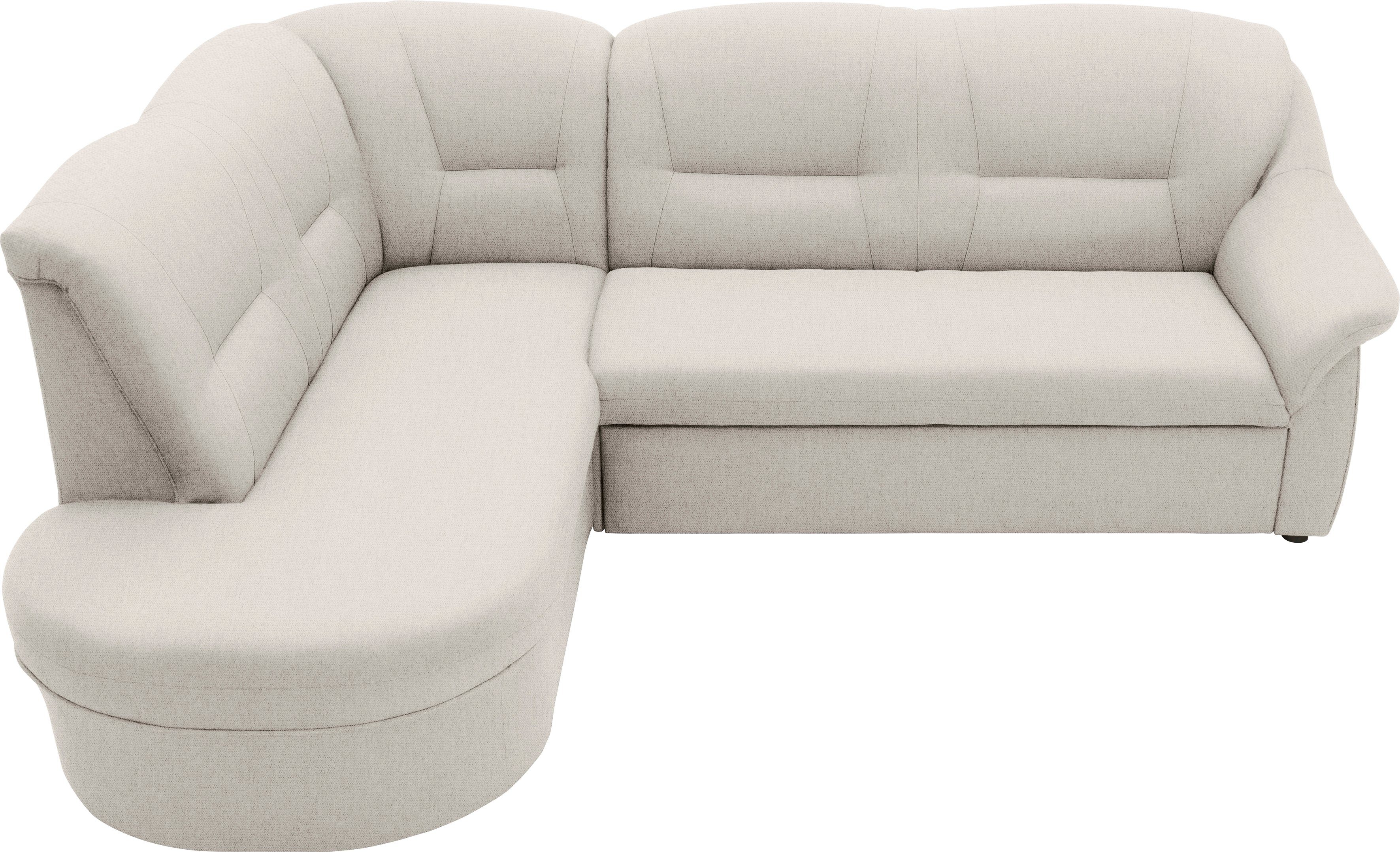 DOMO collection Hoekbank Faenza voor kleine ruimtes, afmetingen 232,176cm, comfortabel, L-vorm met ottomane, tijdloos, elegante armleuningen, optioneel met bedfunctie